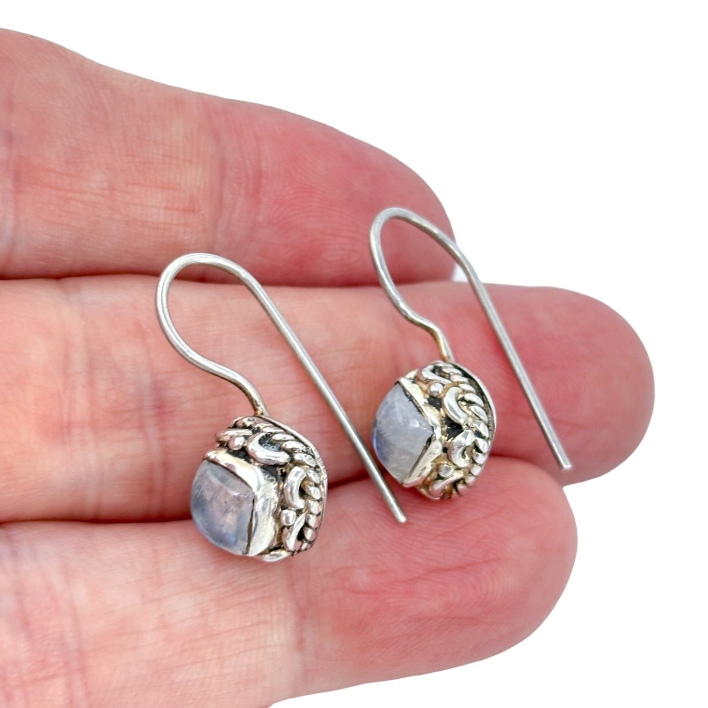 Sterling Silver 925 Rainbow Moonstone Hook Earrings