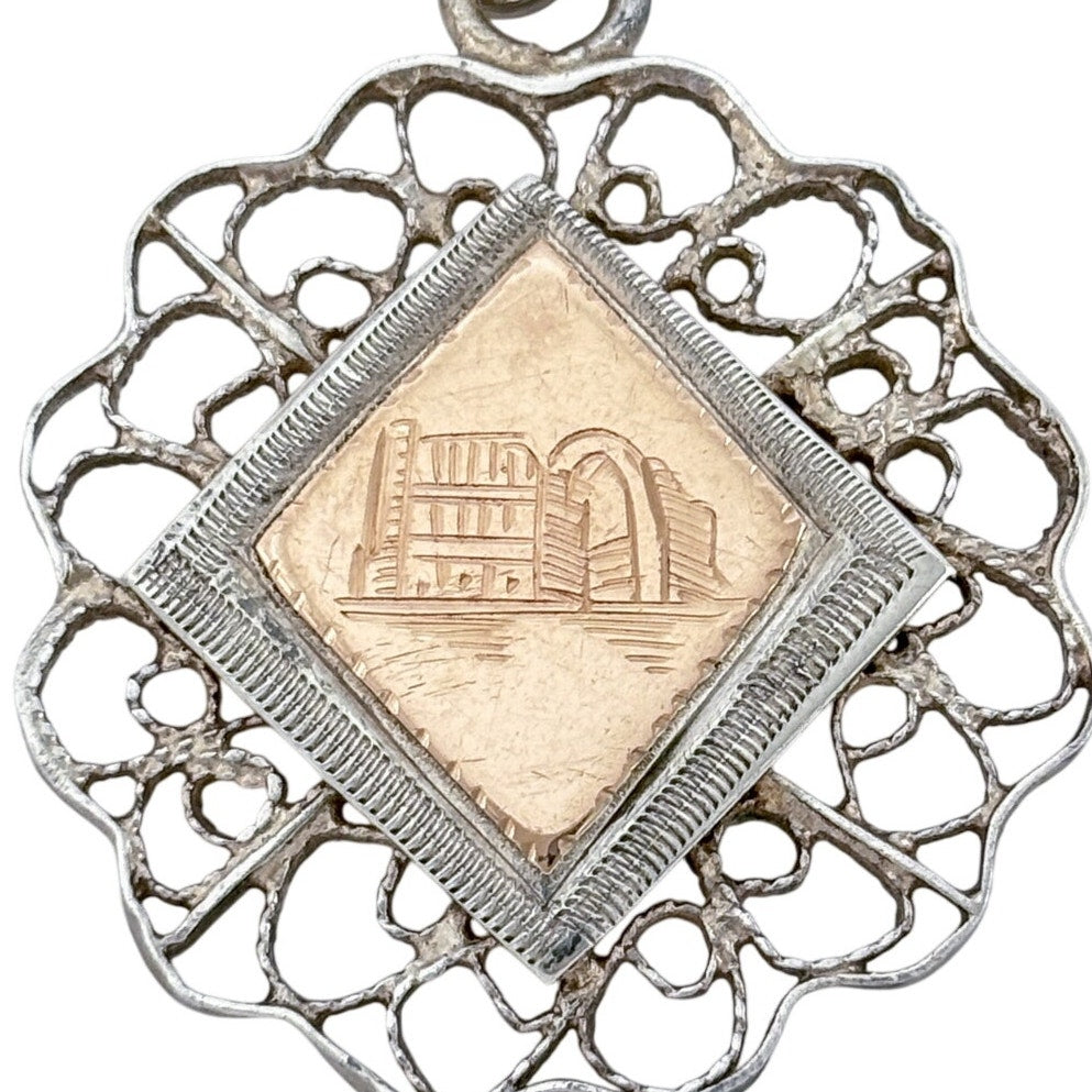 Antique Sterling Silver 925 Gold-Tone Etched Pendant