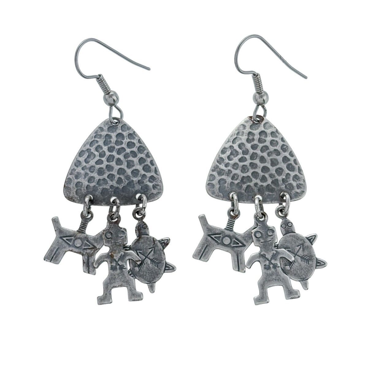 Vintage Steel Dog Figure Turtle Design Dangle Earrings