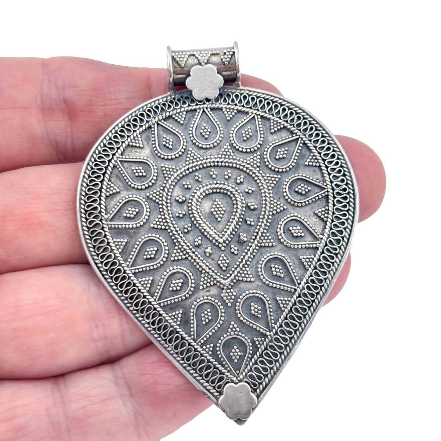 Vintage Sterling Silver 925 Large Ornate Beaded Pendant