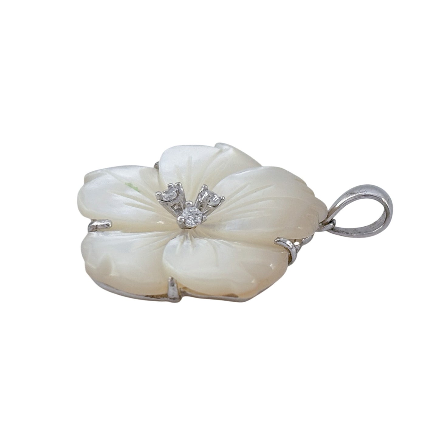 Vintage Sterling Silver 925 Mother of Pearl Flower Pendant
