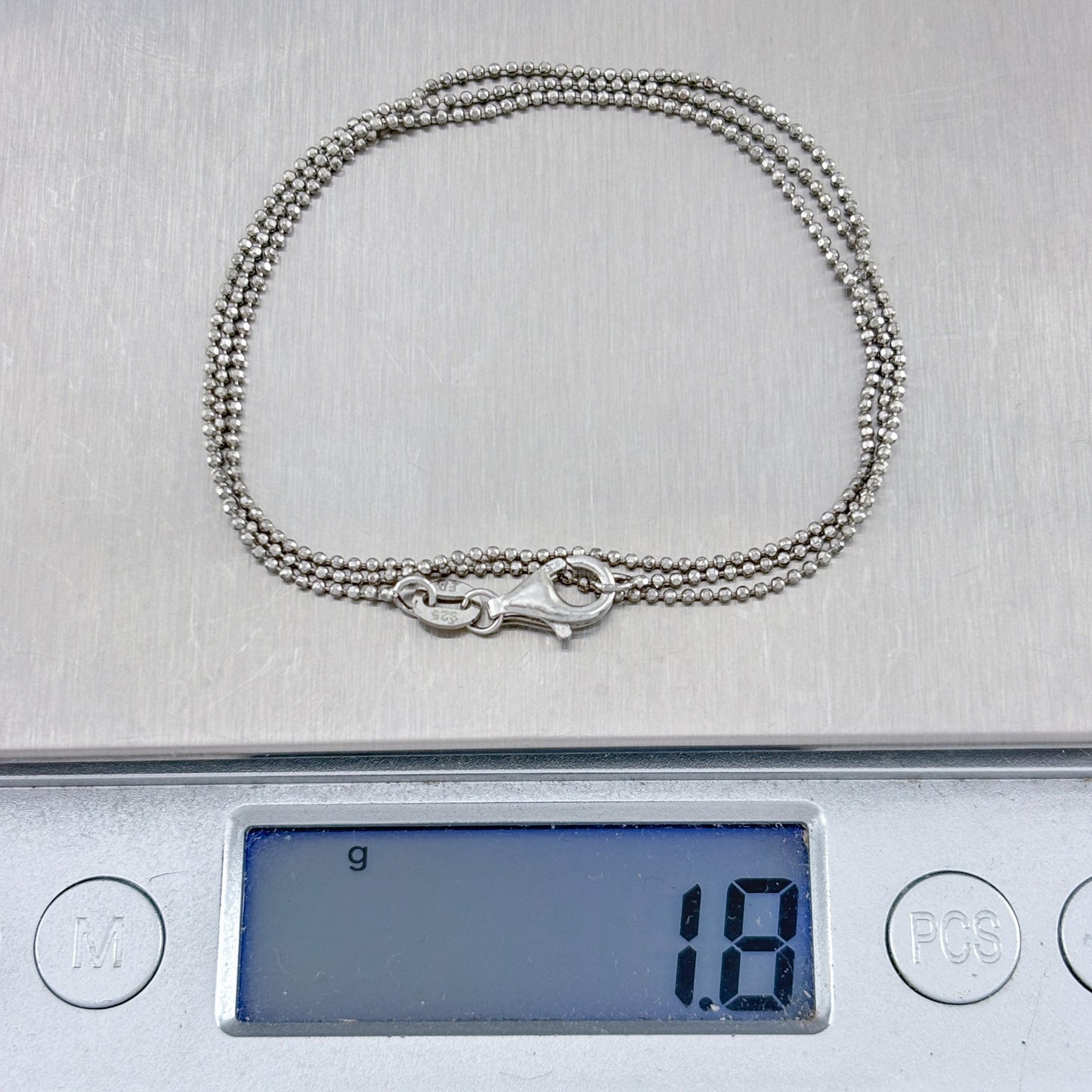 Vintage Sterling Silver 925 Ball Bead Chain Necklace 18"