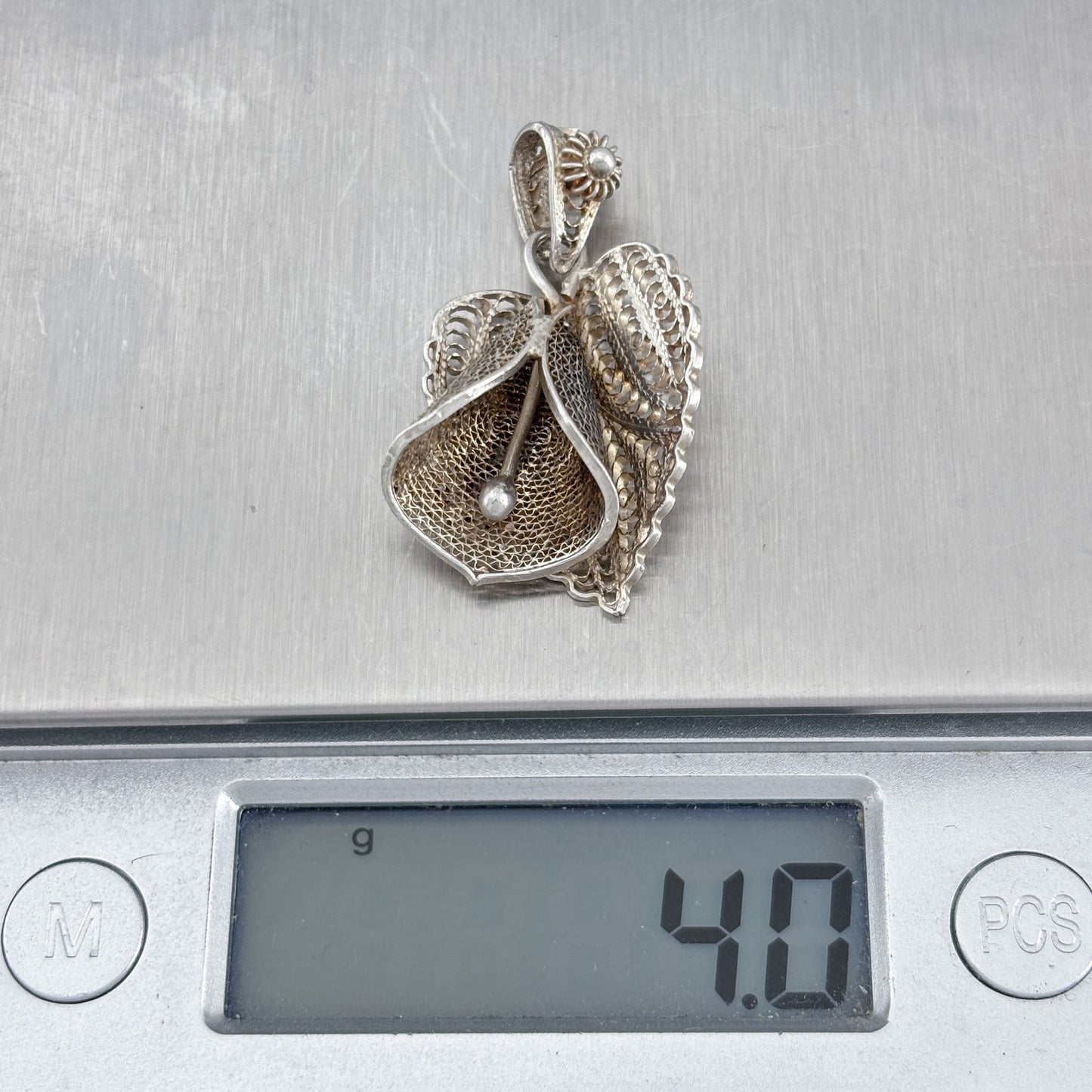 Vintage Sterling Silver 925 Filigree Floral Pendant