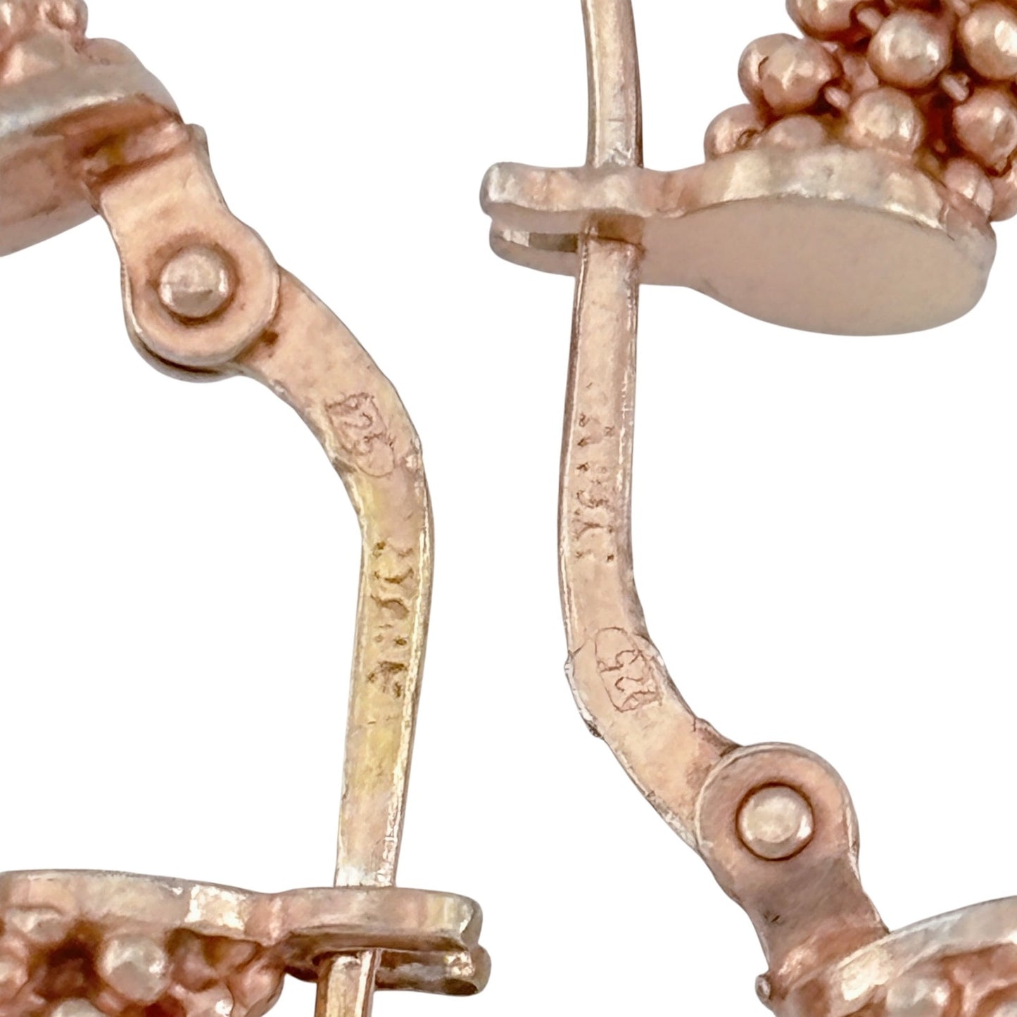 Vintage Rose Gold-Tone Sterling Silver 925 Beaded Hoop Earrings