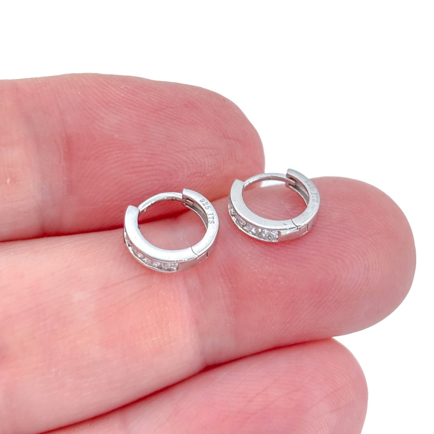 Vintage Sterling Silver 925 Cubic Zirconia Hoop Earrings