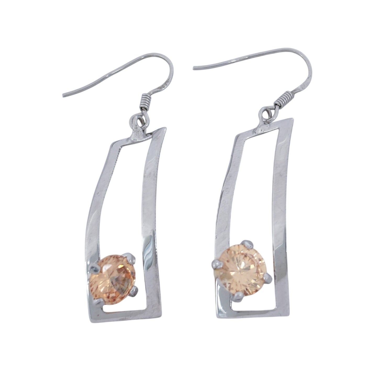 Estate Sterling Silver 925 Twisted Champagne Cubic Zirconia Earrings