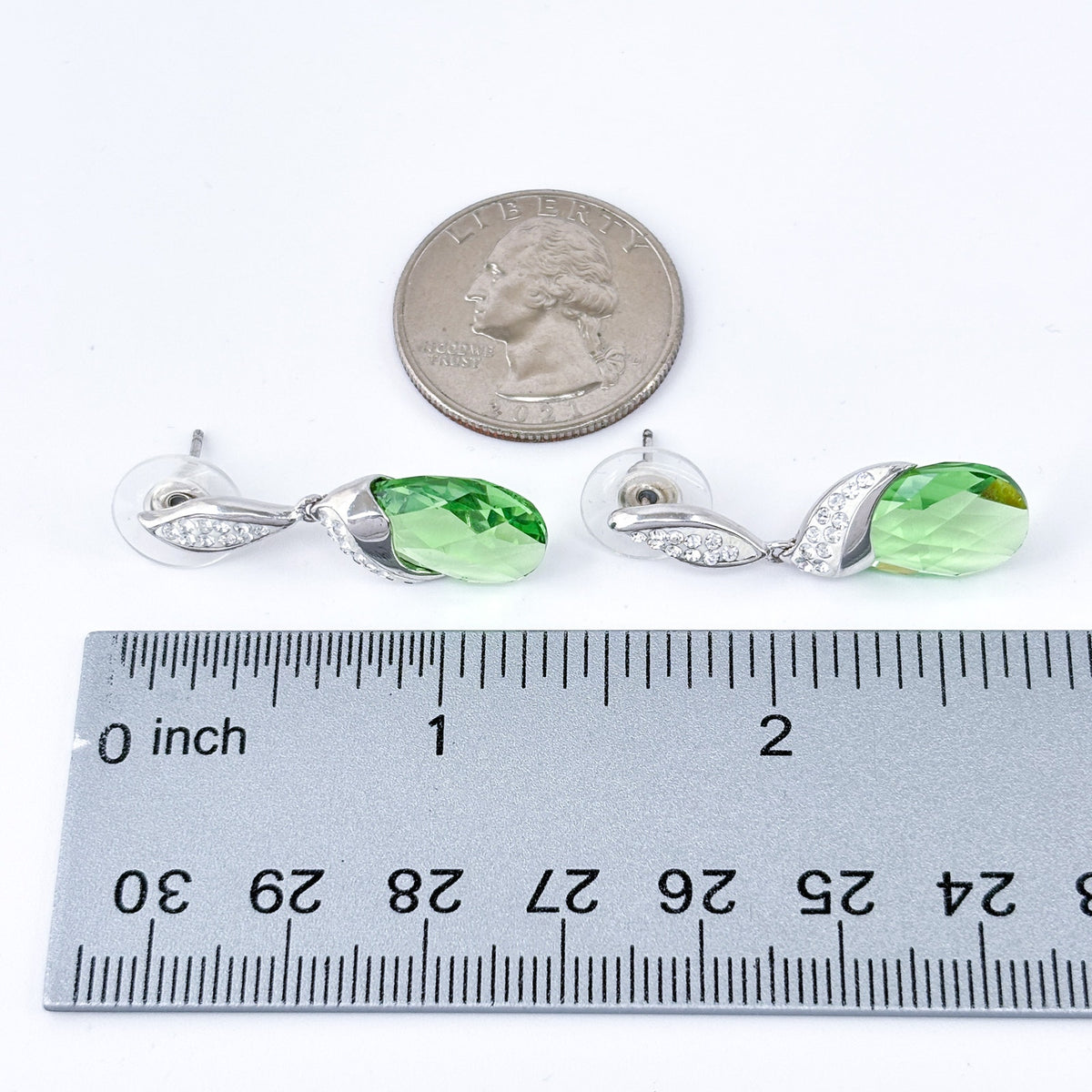 Vintage Sterling Silver Green Cubic Zirconia Drop Earrings