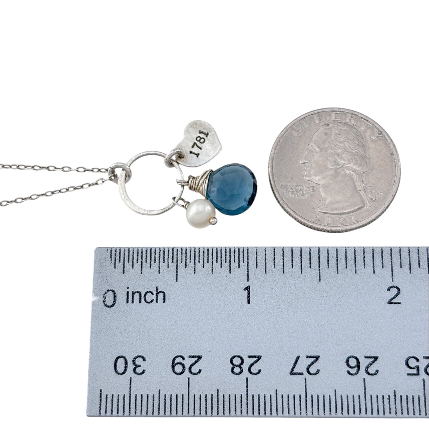 Vintage Sterling Silver 925 Pearl Blue Glass Necklace 20.5"