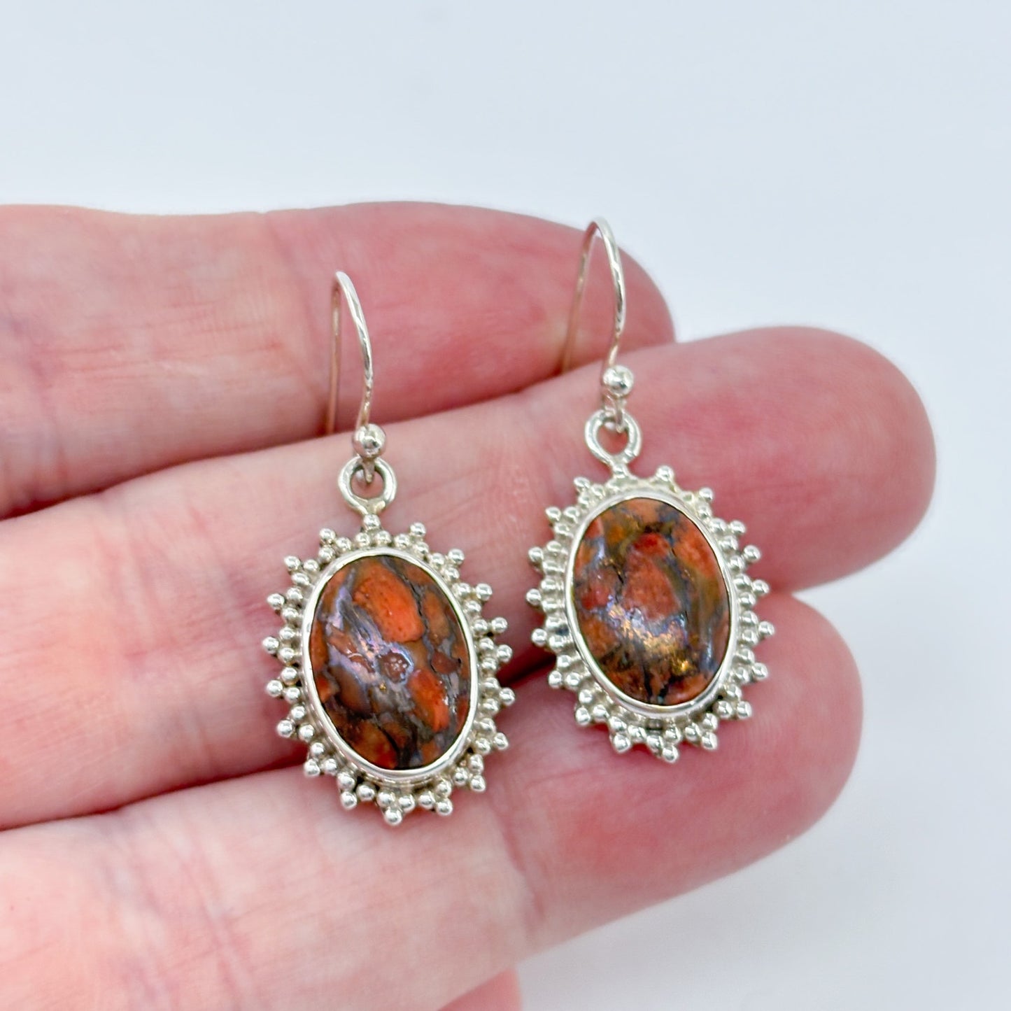 Vintage Sterling Silver 925 Red Jasper Drop Earrings