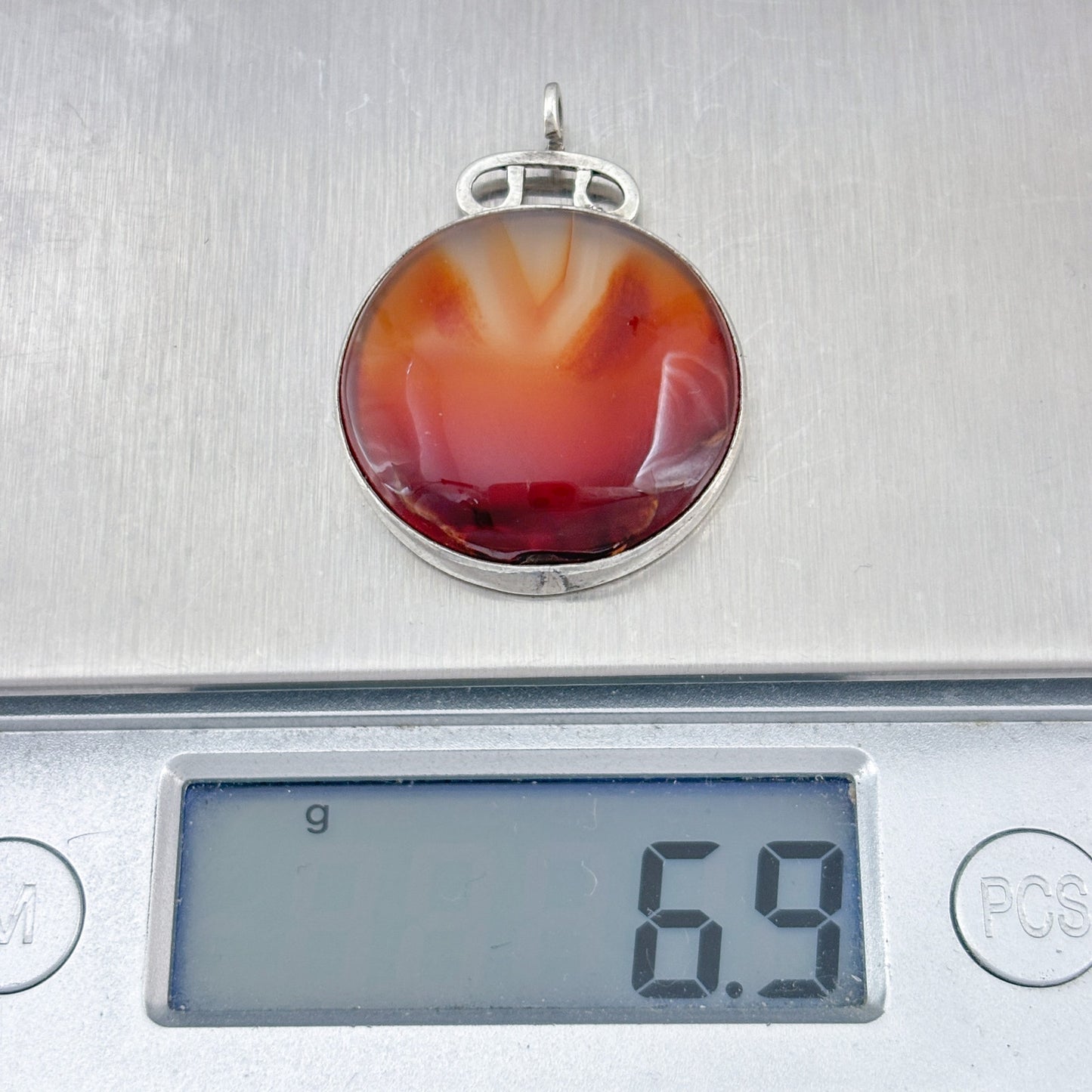 Vintage Sterling Silver 925 Banded Agate Pendant