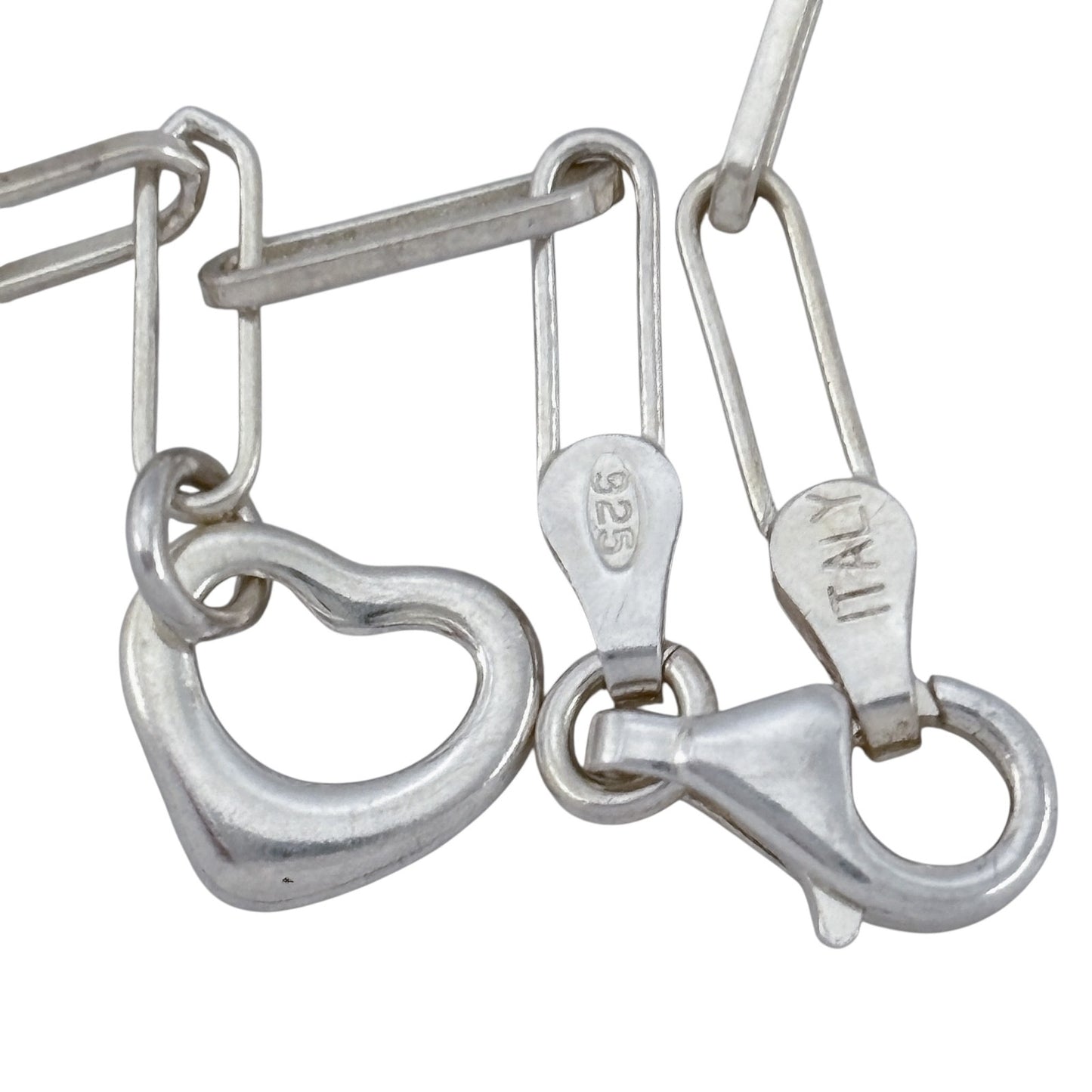 Vintage Sterling Silver 925 Paperclip Chain Heart Bracelet 7"