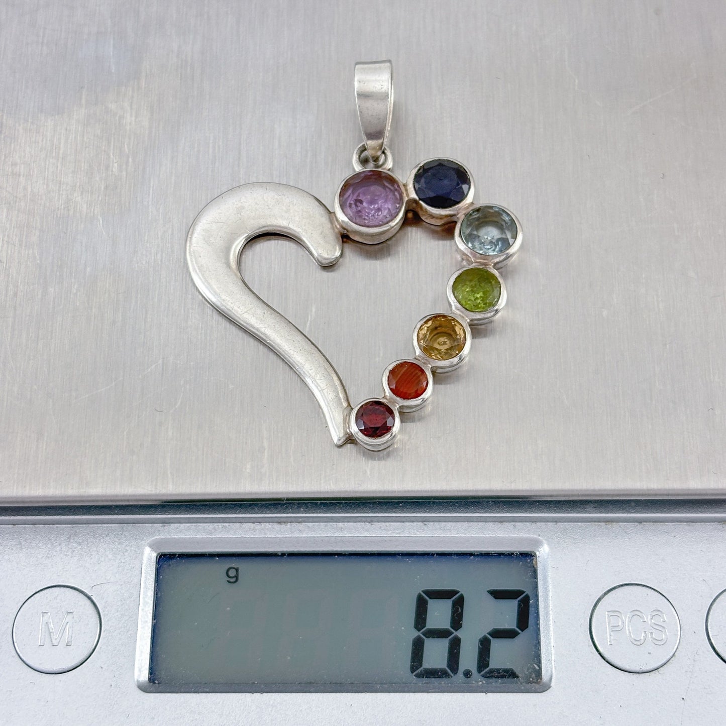 Vintage Sterling Silver 925 Multi Gem Heart Pendant