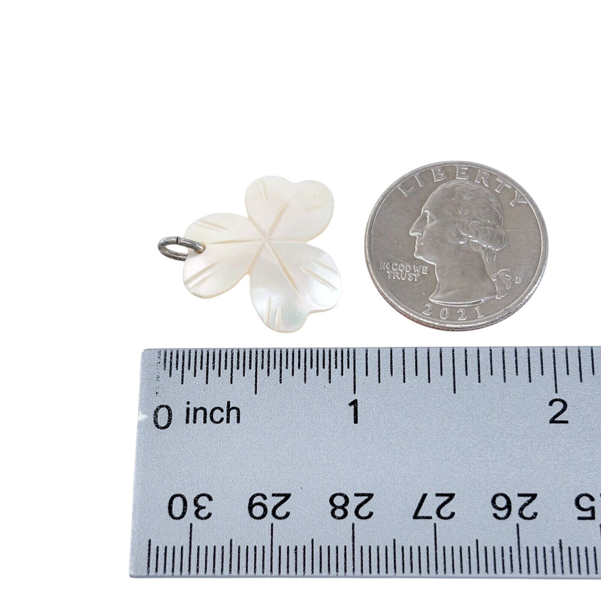 Silver-Tone Mother of Pearl Three-Leaf Clover Pendant