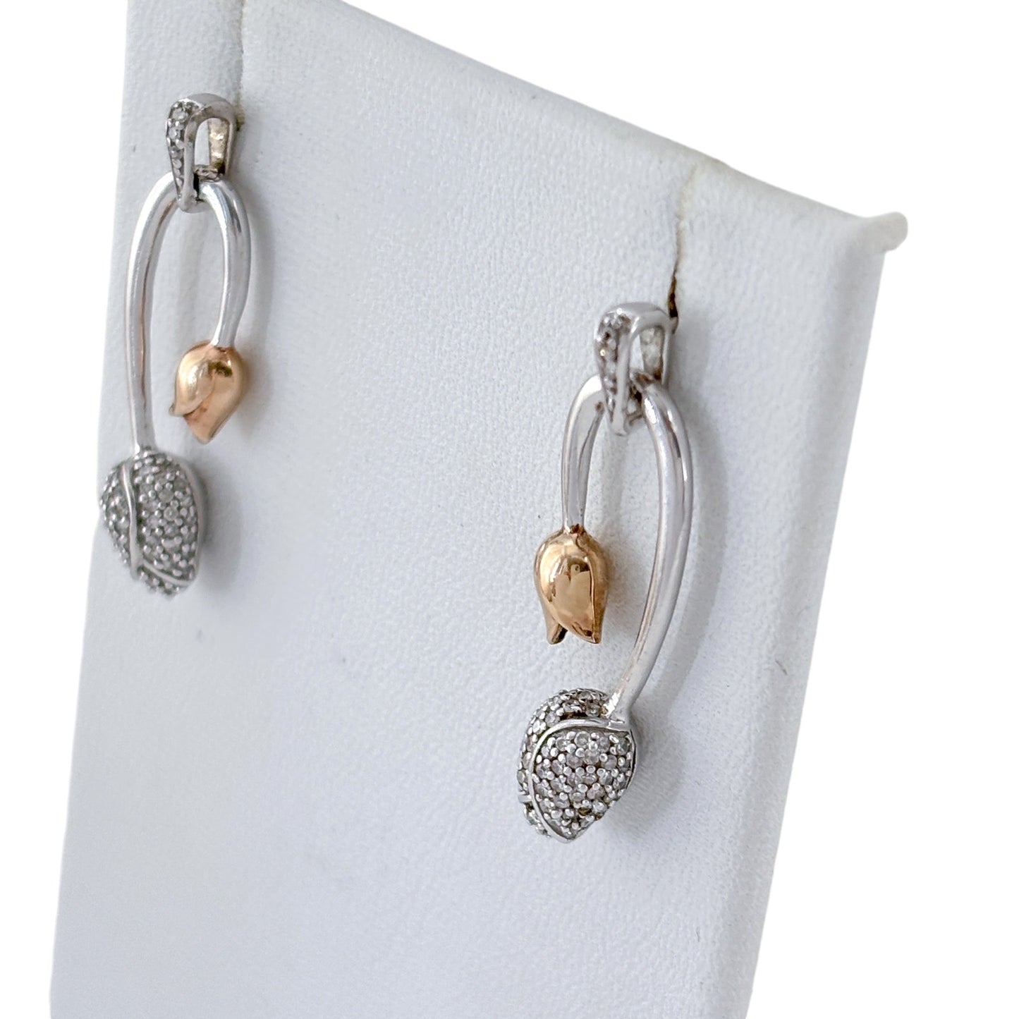 Vintage Sterling Silver 925 Diamond 0.30ctw Tulip Earrings