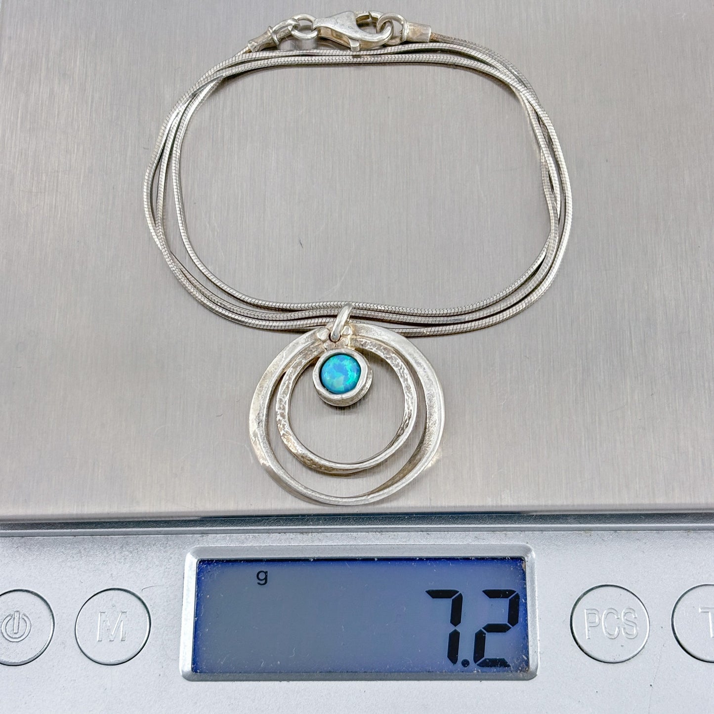 Vintage Didae Sterling Silver 925 Double Circle Opal Pendant Necklace 18"