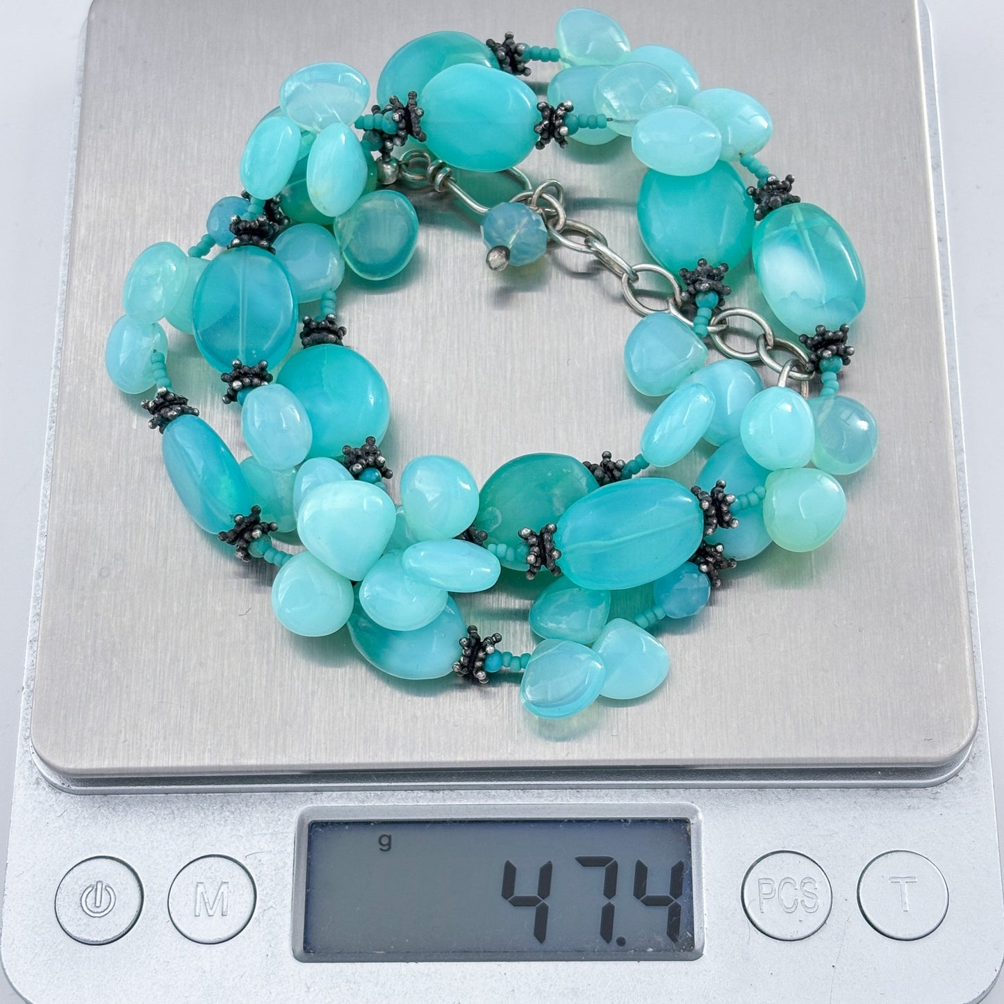 Vintage Sterling Silver 925 Chalcedony Bead Necklace 20-22"