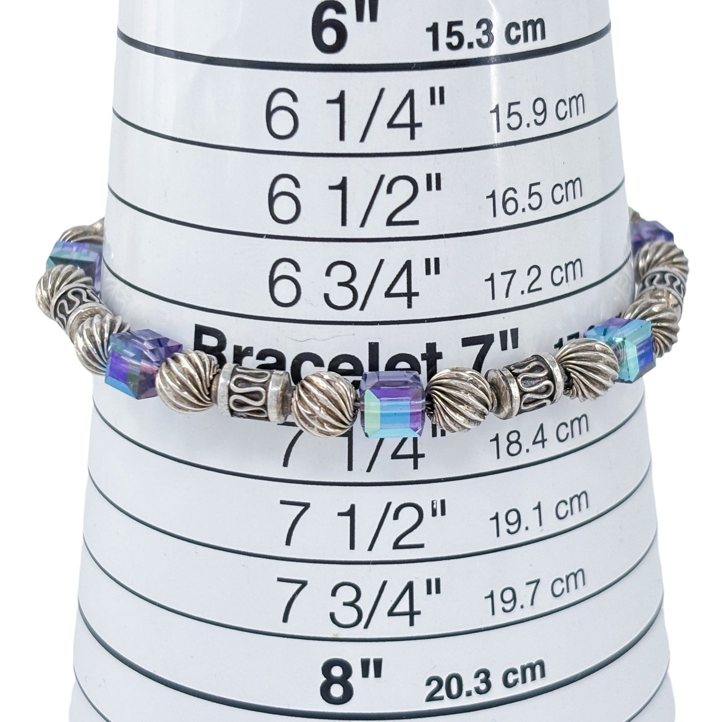 Vintage Sterling Silver 925 Iridescent Crystal Beaded Bracelet 7.5"