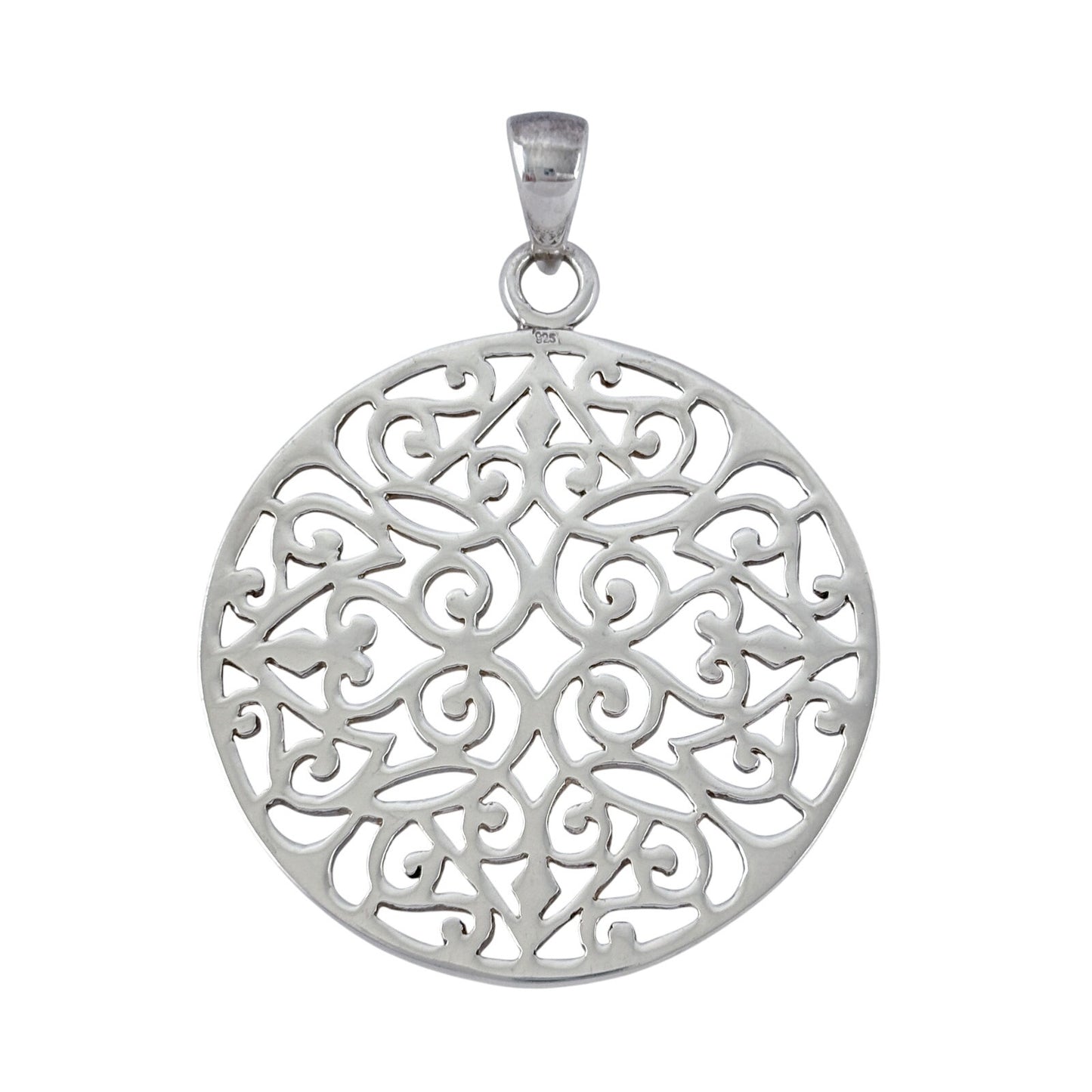 Vintage Sterling Silver 925 Filigree Cutout Disk Pendant