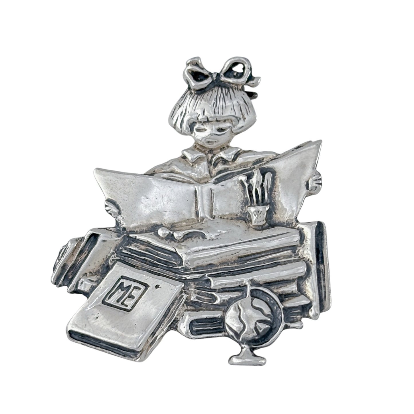 Vintage Sterling Silver 925 Mary Engelbreit Girl Reading Brooch