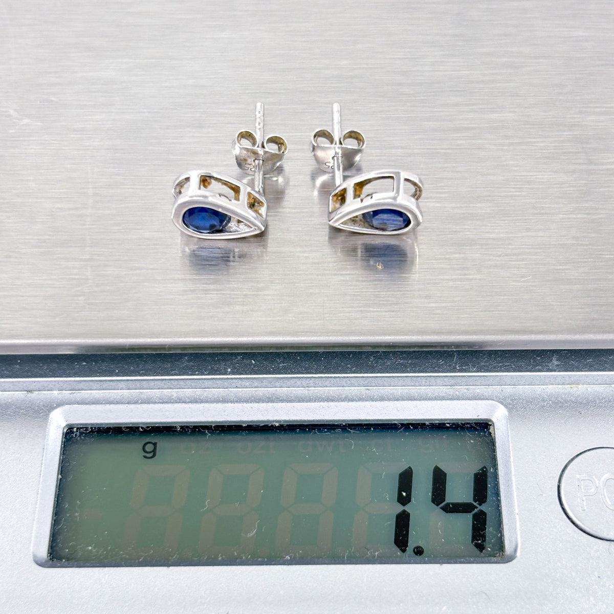 Blue Cubic Zirconia Teardrop Stud Earrings | Vintage Sterling Silver 925