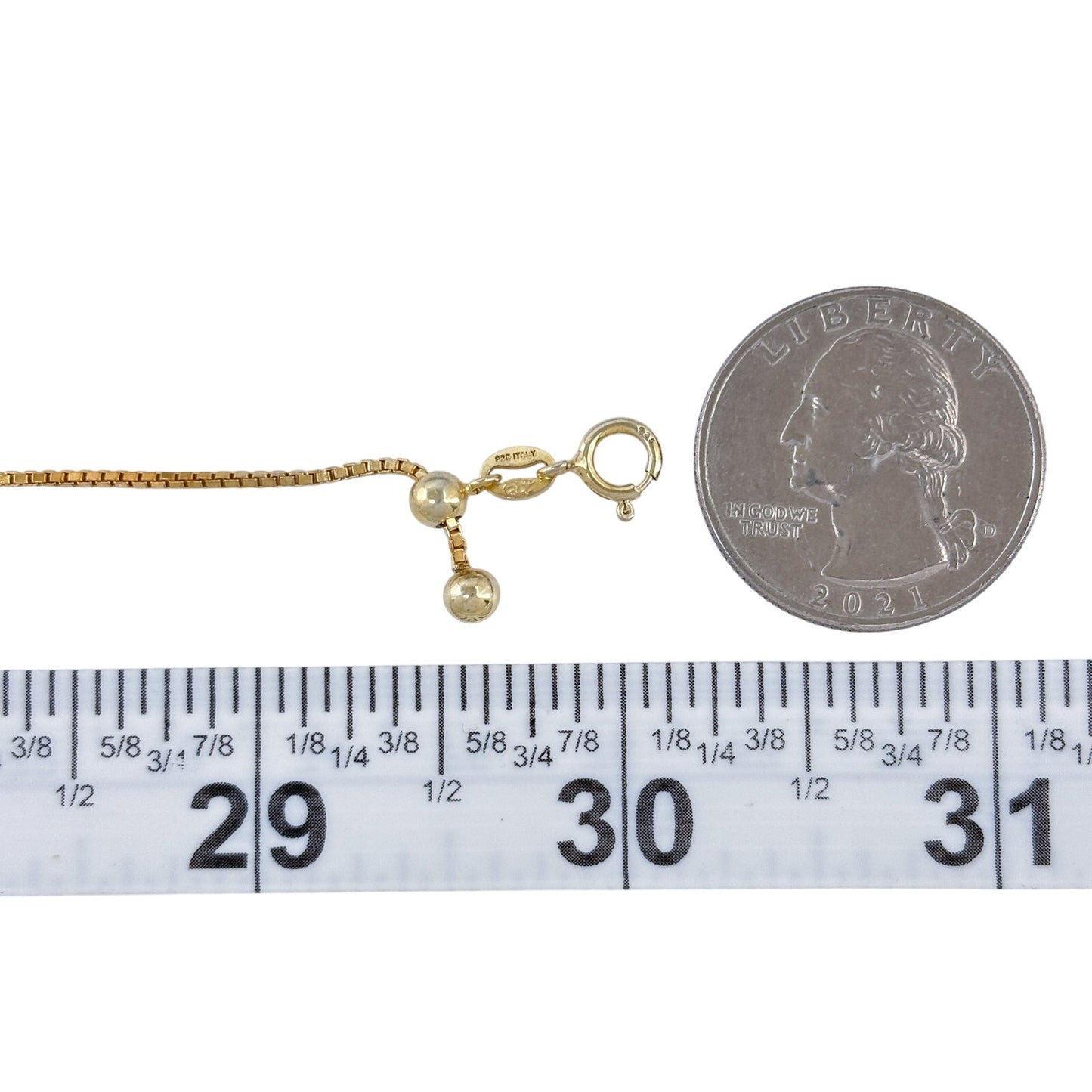 Vintage Gold-Tone Sterling Silver 925 Box Chain Necklace Adjustable to 30"