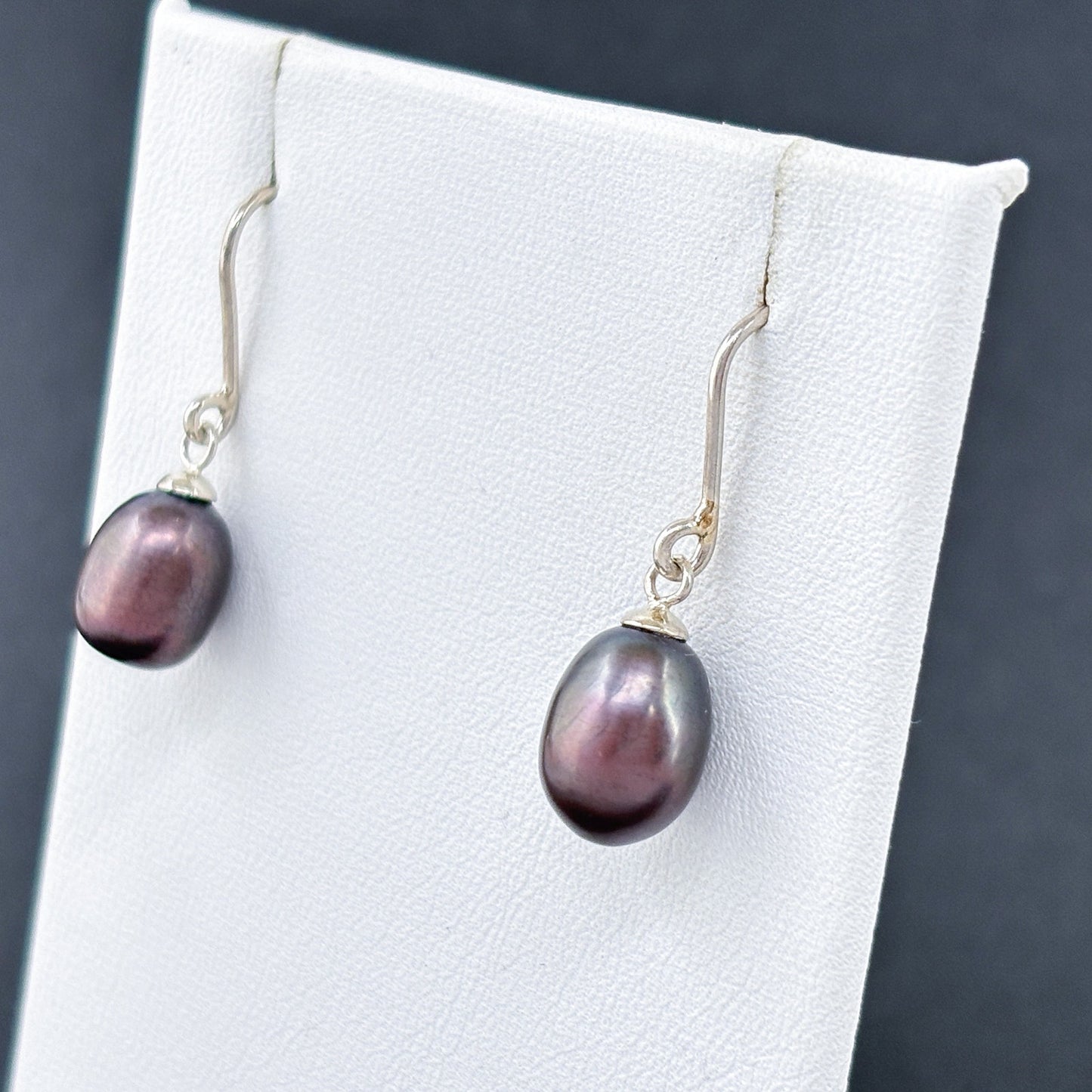 Estate Sterling Silver 925 Purple Egg Pearl Dangle Earrings