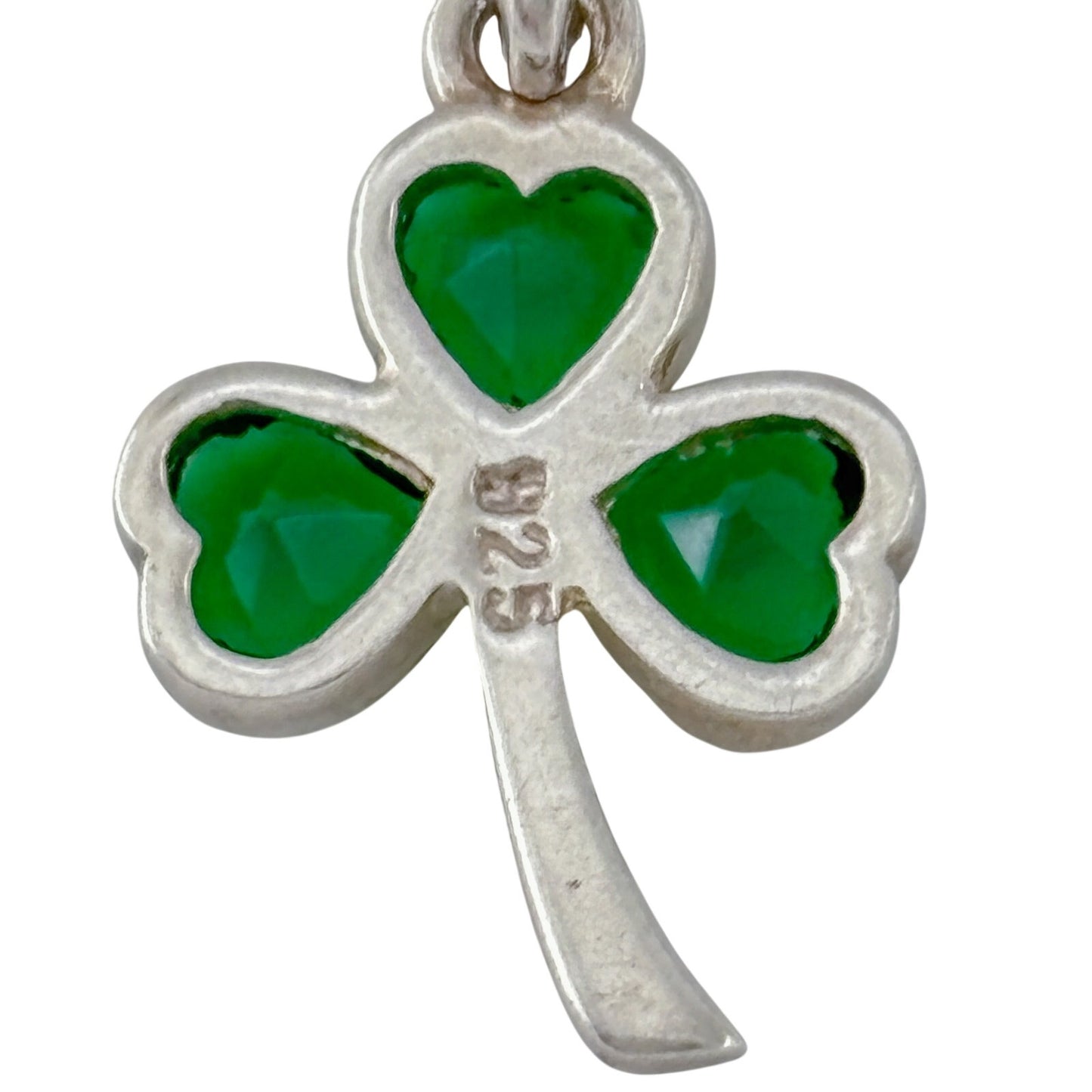 Vintage Sterling Silver 925 Green Cubic Zirconia Shamrock Pendant