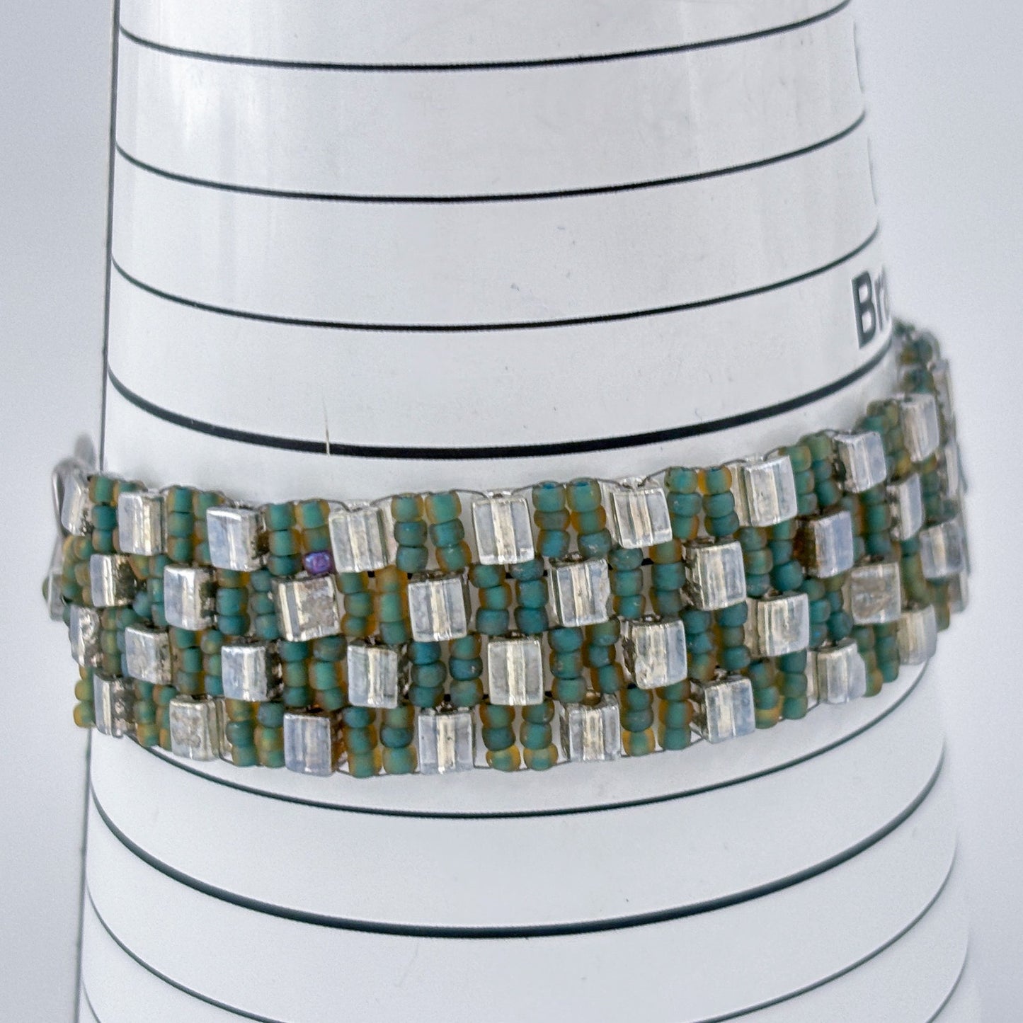 Vintage Sterling Silver 925 Turquoise Crystal Bead Bracelet 7.5"