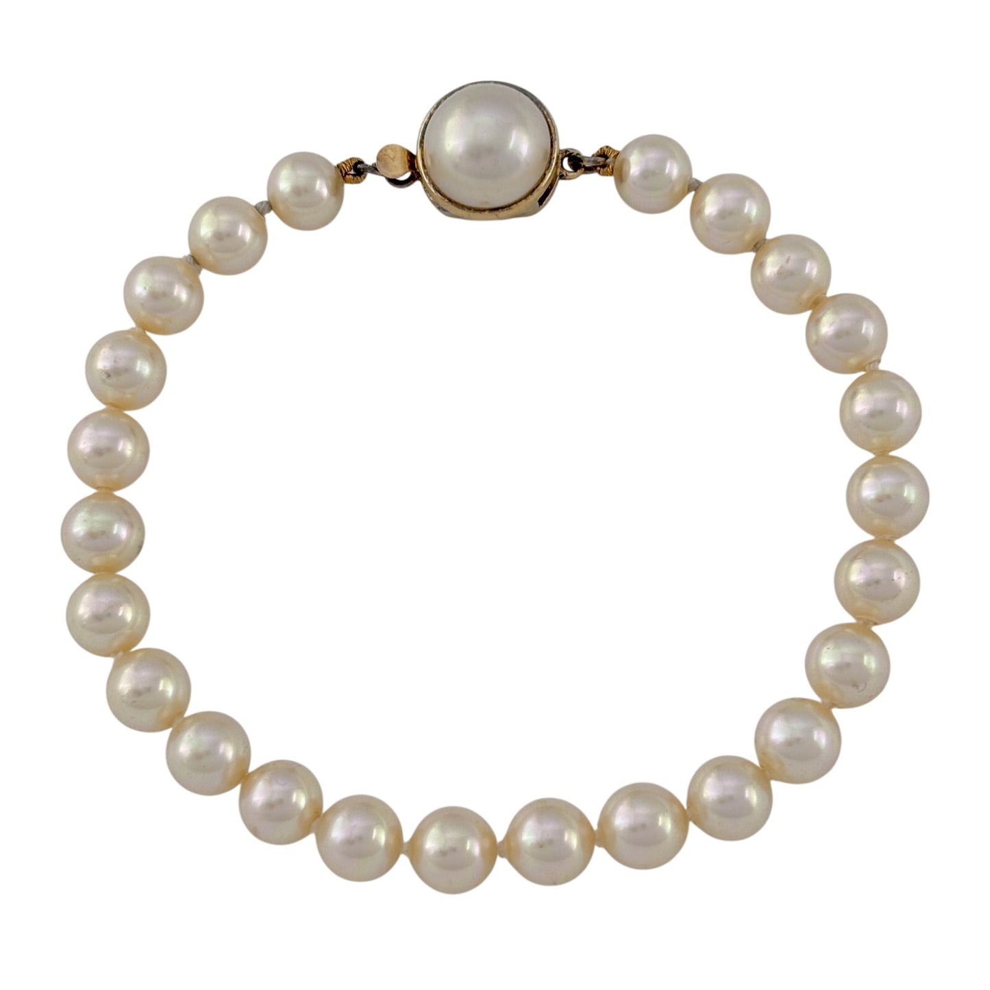 Vintage Gold-Tone Sterling Silver 925 Pearl Bracelet 7"