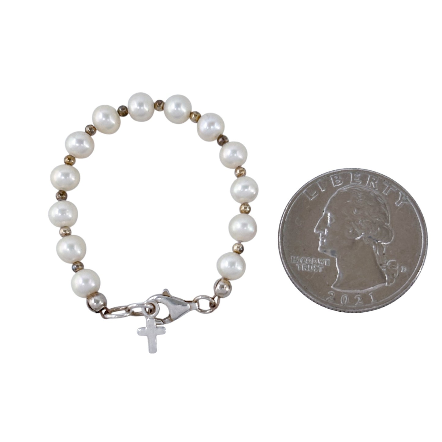 Vintage Sterling Silver 925 Pearl Baby Christening Bracelet 4"