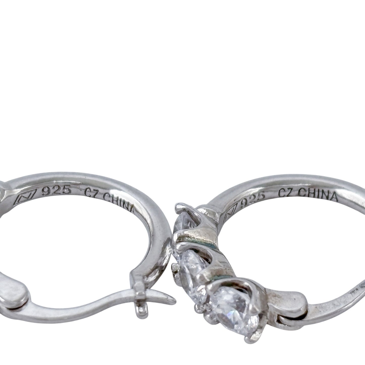 Vintage Sterling Silver 925 Cubic Zirconia Huggie Hoop Earrings