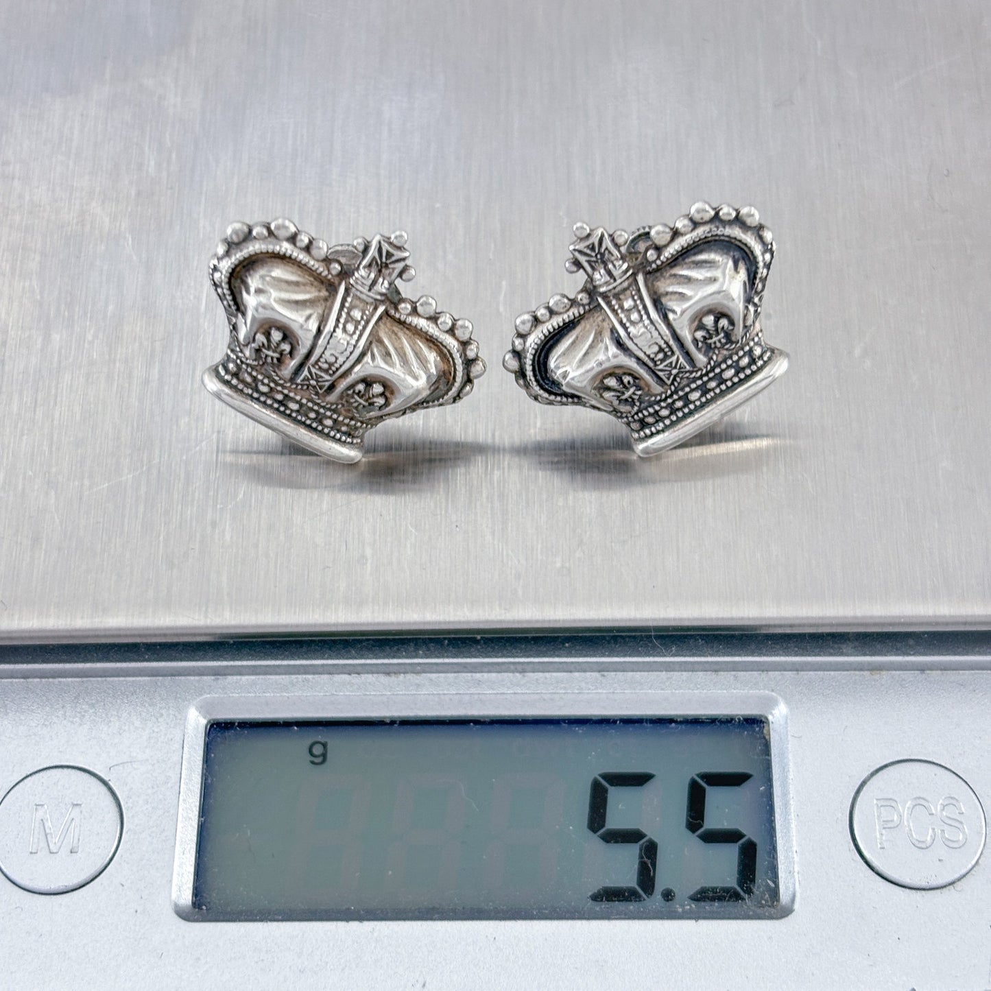 Vintage Sterling Silver 925 Crown Screw Back Earrings