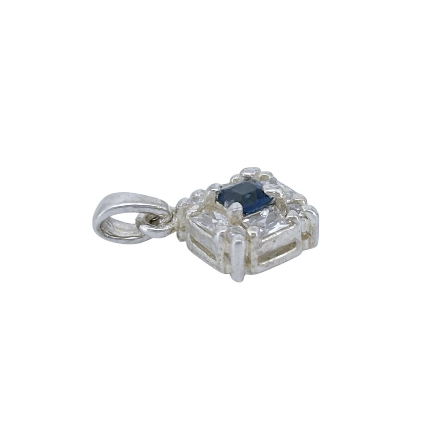 Vintage Sterling Silver 925 Square Blue Cubic Zirconia Pendant