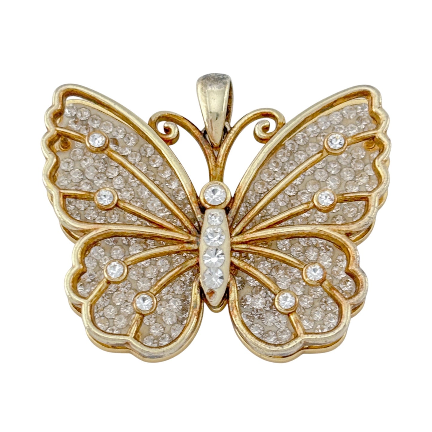 Vintage Gold-Tone Sterling Silver 925 Cubic Zirconia Butterfly Pendant