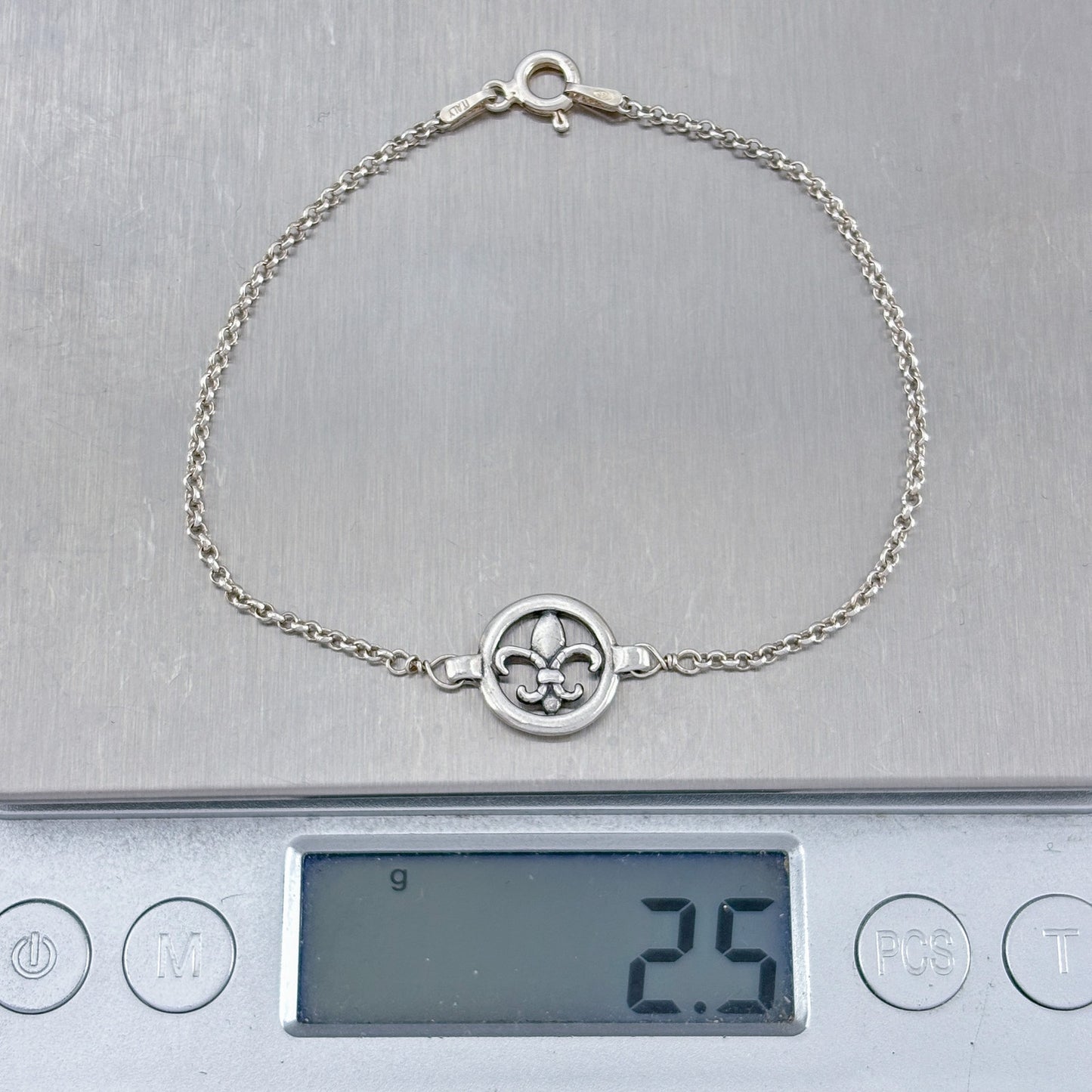 Vintage Sterling Silver 925 Fleur de Lis Bracelet 7.25"