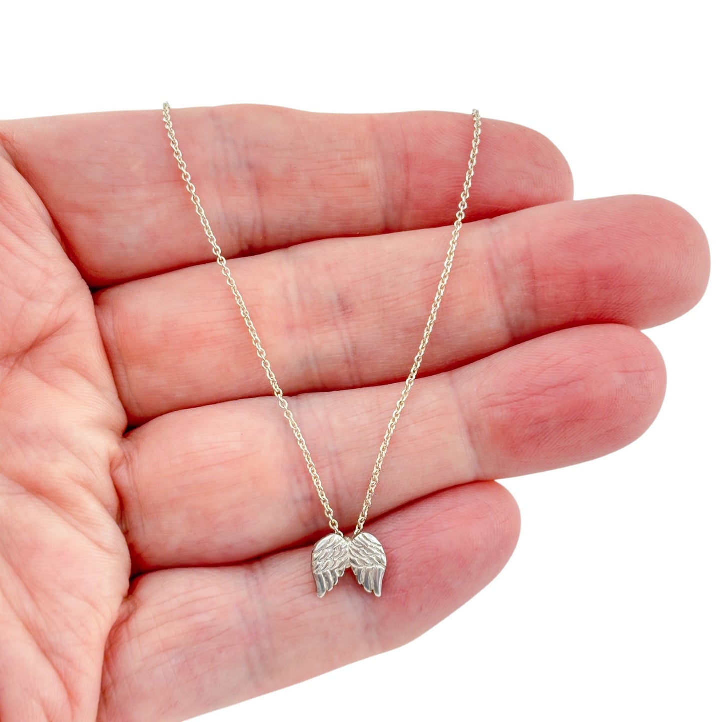 Vintage Sterling Silver 925 Angel Wings Pendant Necklace 19"