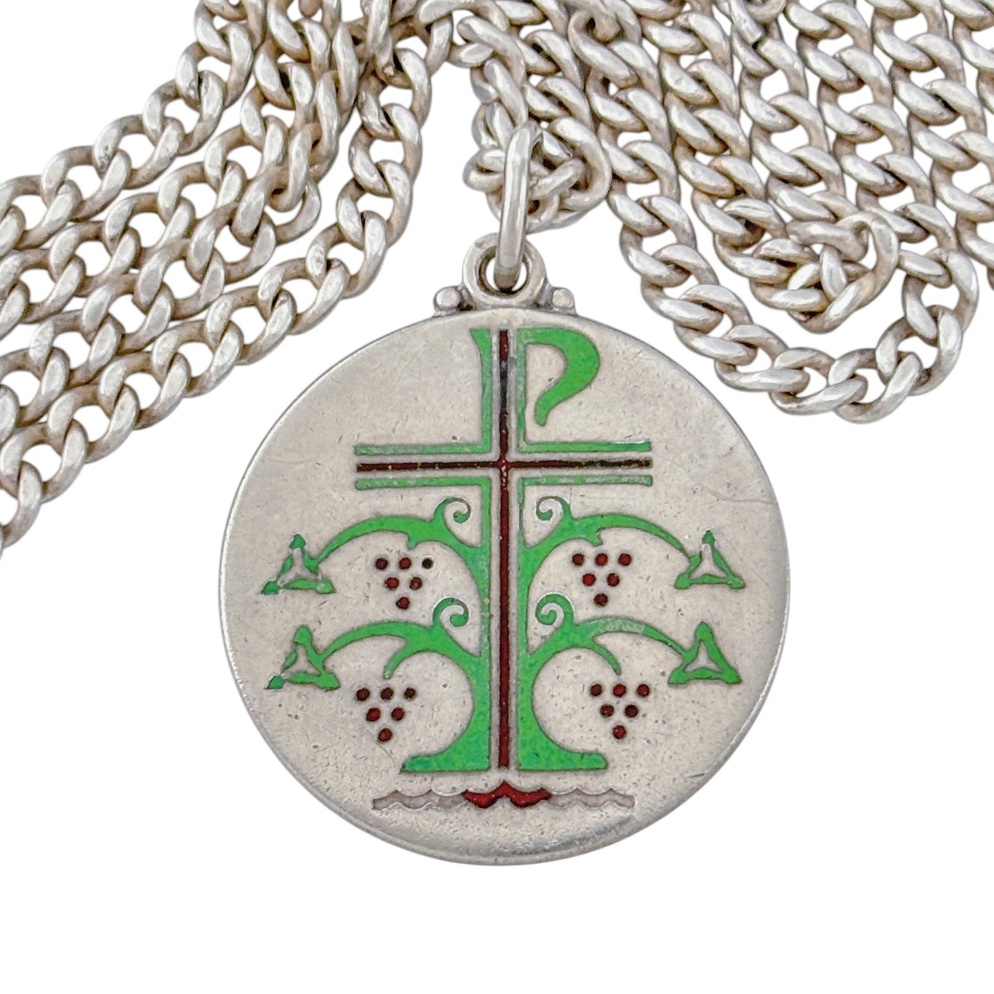 Vintage Creed Sterling Silver 925 Chi-Rho Christogram Medallion Necklace 25"