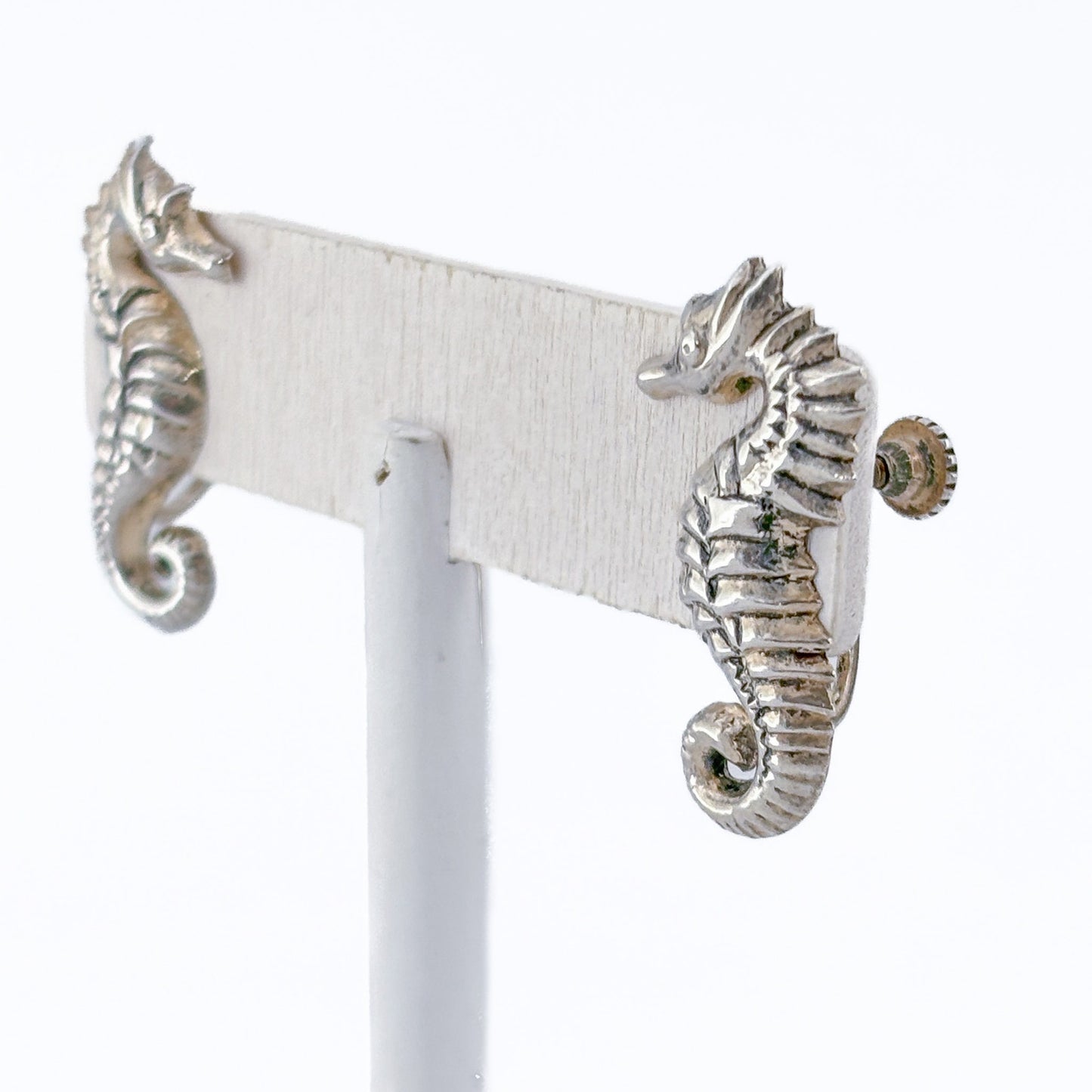 Vintage Sterling Silver 925 Seahorse Screwback Earrings
