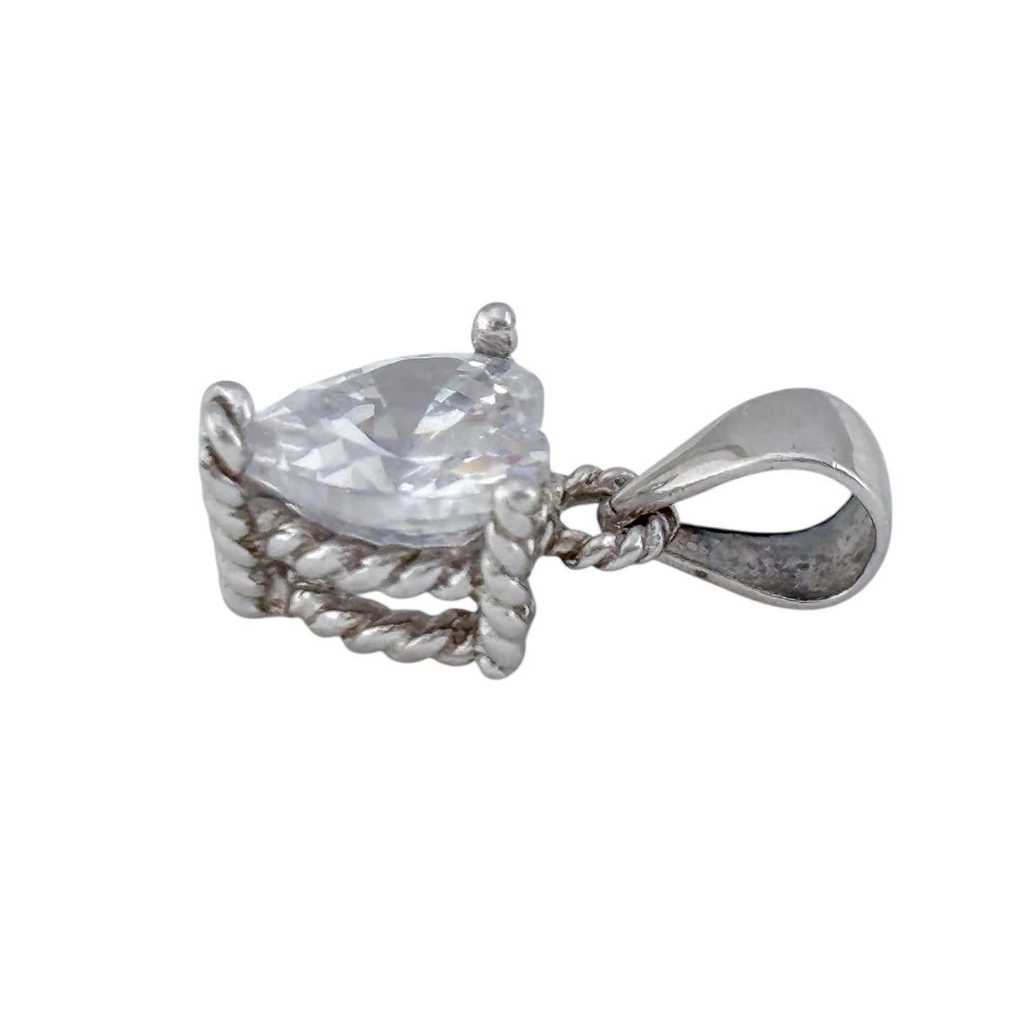 Vintage Sterling Silver 925 Heart Cubic Zirconia Pendant