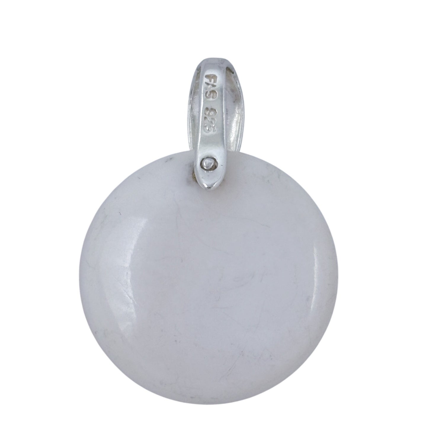 Vintage Sterling Silver 925 White Agate Disc Pendant