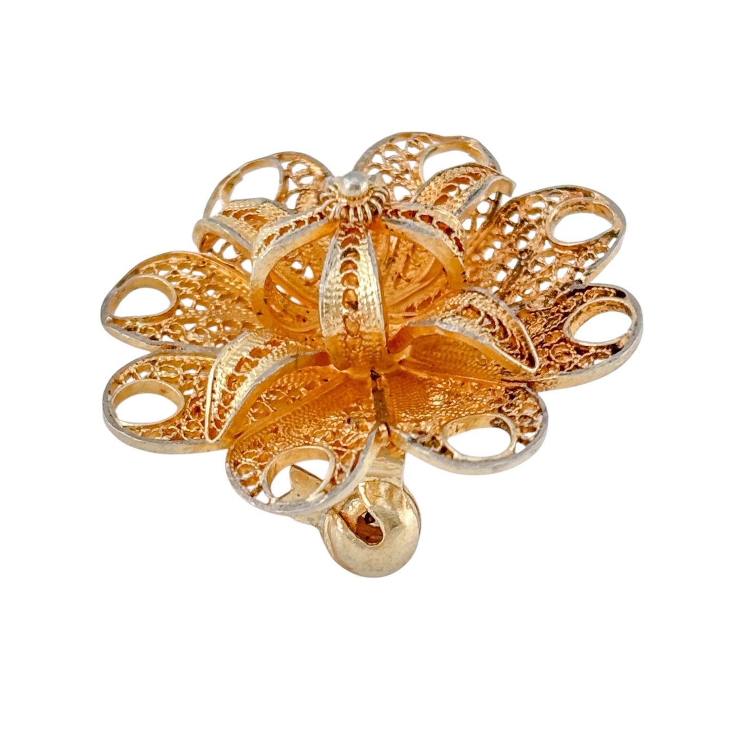 Vintage Gold-Tone Sterling Silver 925 Filigree Flower Brooch