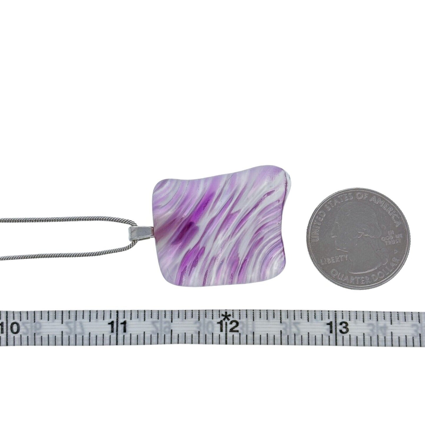 Vintage Sterling Silver 925 Purple White Free Form Glass Pendant