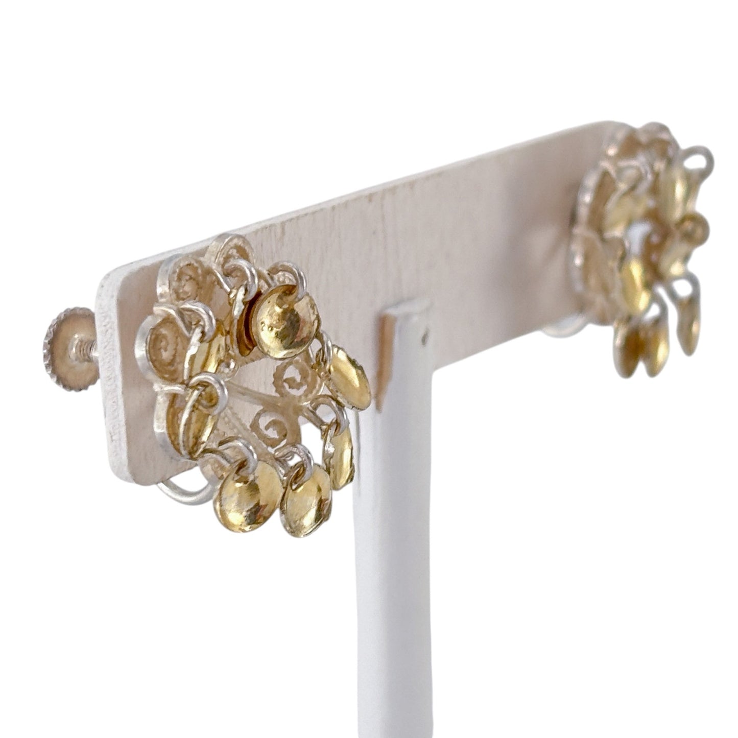 Vintage Silver 830 Gold Tone Disc Dangle Screwback Earrings