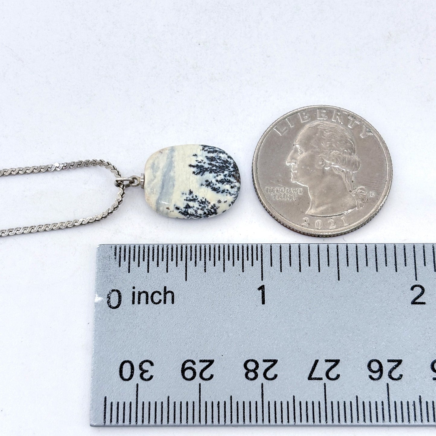 Vintage Sterling Silver 925 Dendritic Agate Pendant 16"