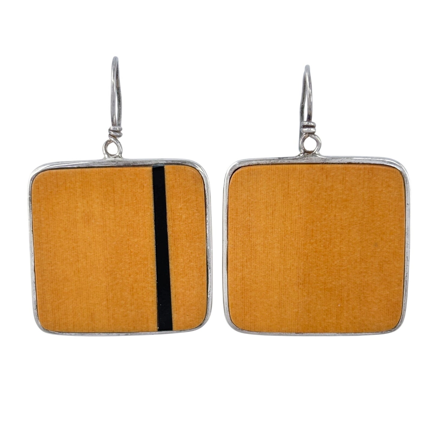 Vintage Sterling Silver 925 Bamboo Ebony Inlay Earrings