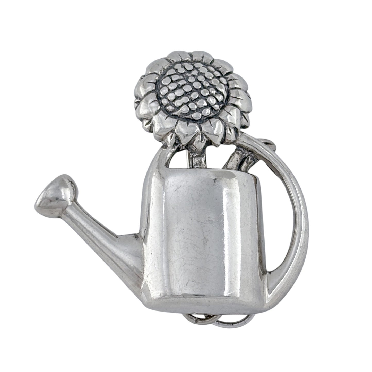 Vintage Sterling Silver 925 Watering Can Sunflower Brooch