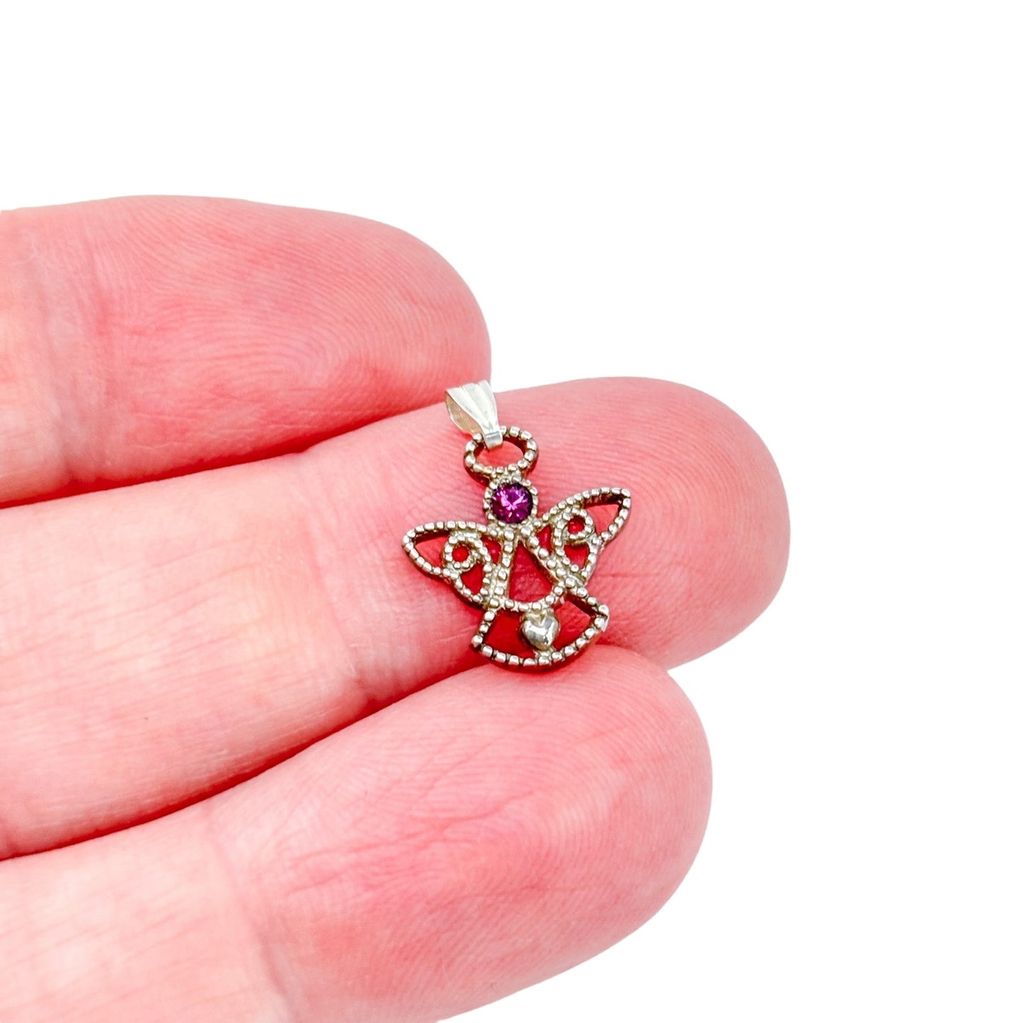 Vintage Sterling Silver 925 Pink Cubic Zirconia Angel Charm Pendant