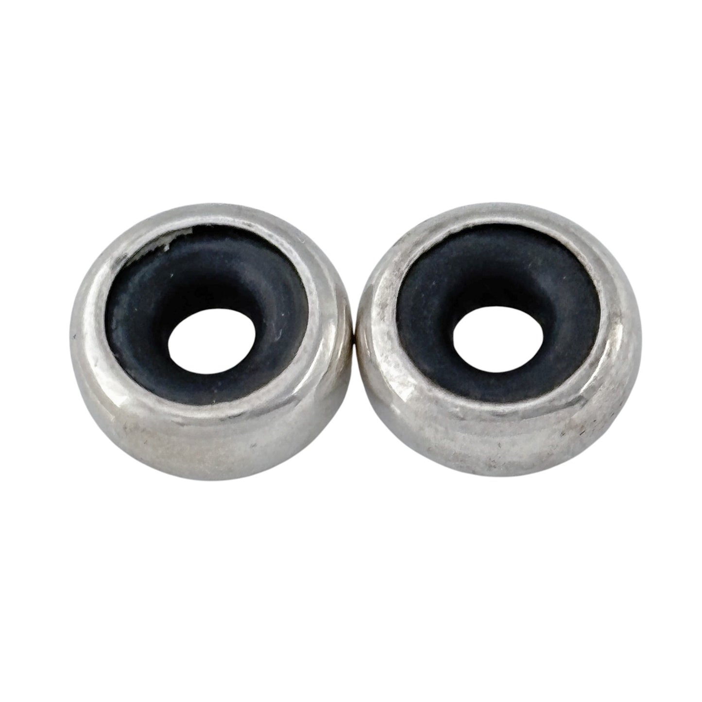 Vintage Sterling Silver 925 Spacer Beads with Black Rubber Centers – Pair