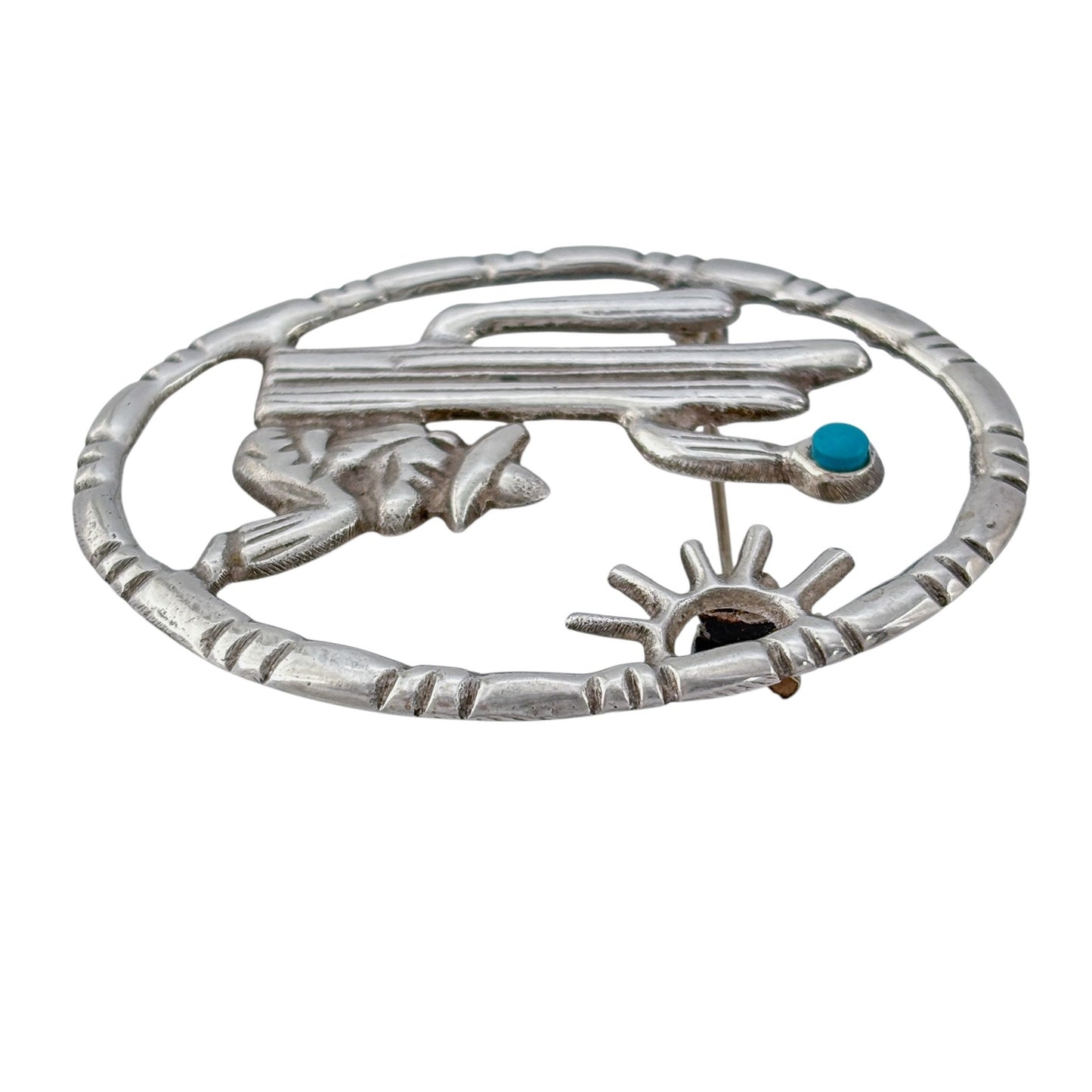 Vintage Sterling Silver 925 Turquoise Saguaro Cactus Brooch