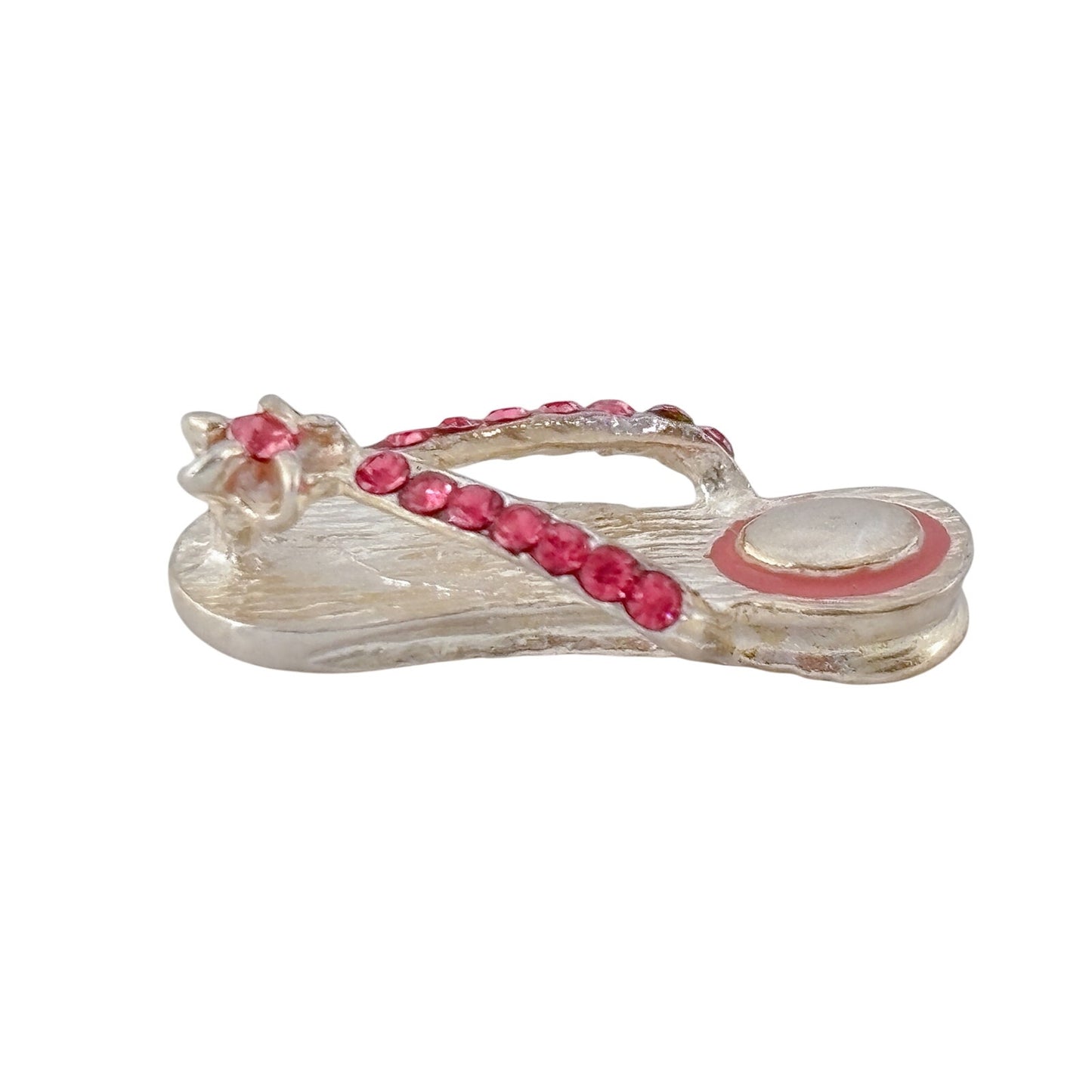 Vintage Sterling Silver 925 Pink Rhinestone Flip Flop Pendant